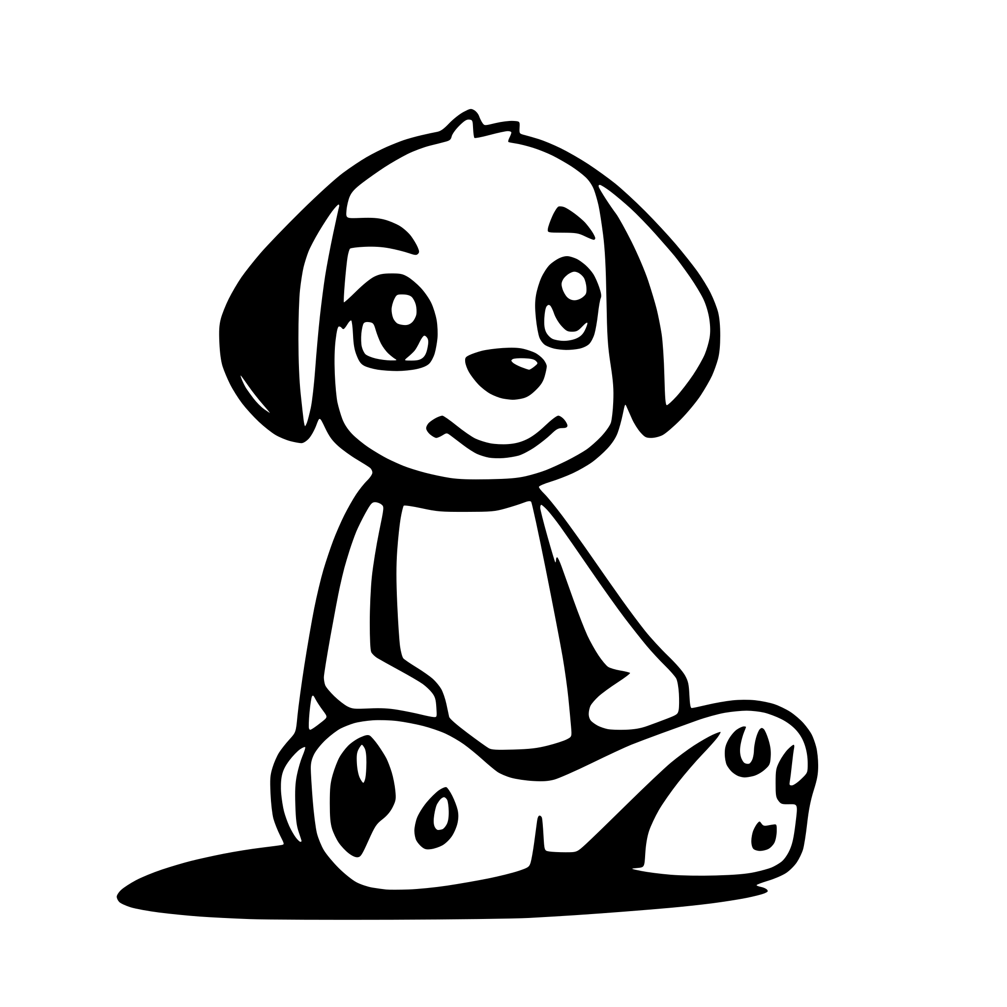 AI-generated SVG of 'Cartoon drawing of a puppy sitting in meditation with his legs crossed and calm look on his face.'