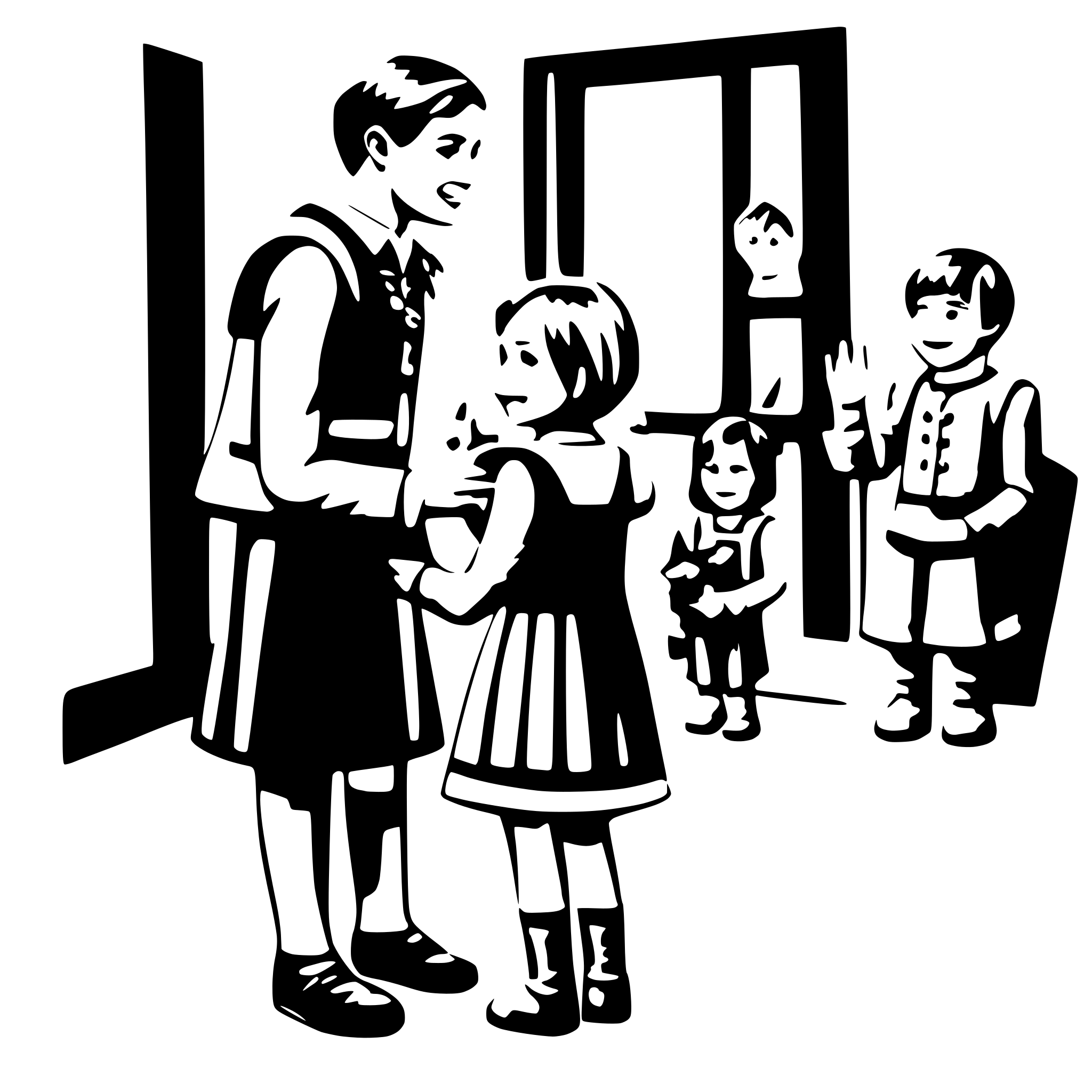 AI-generated SVG of a educator says goodbye to 8 children in the kindergarden