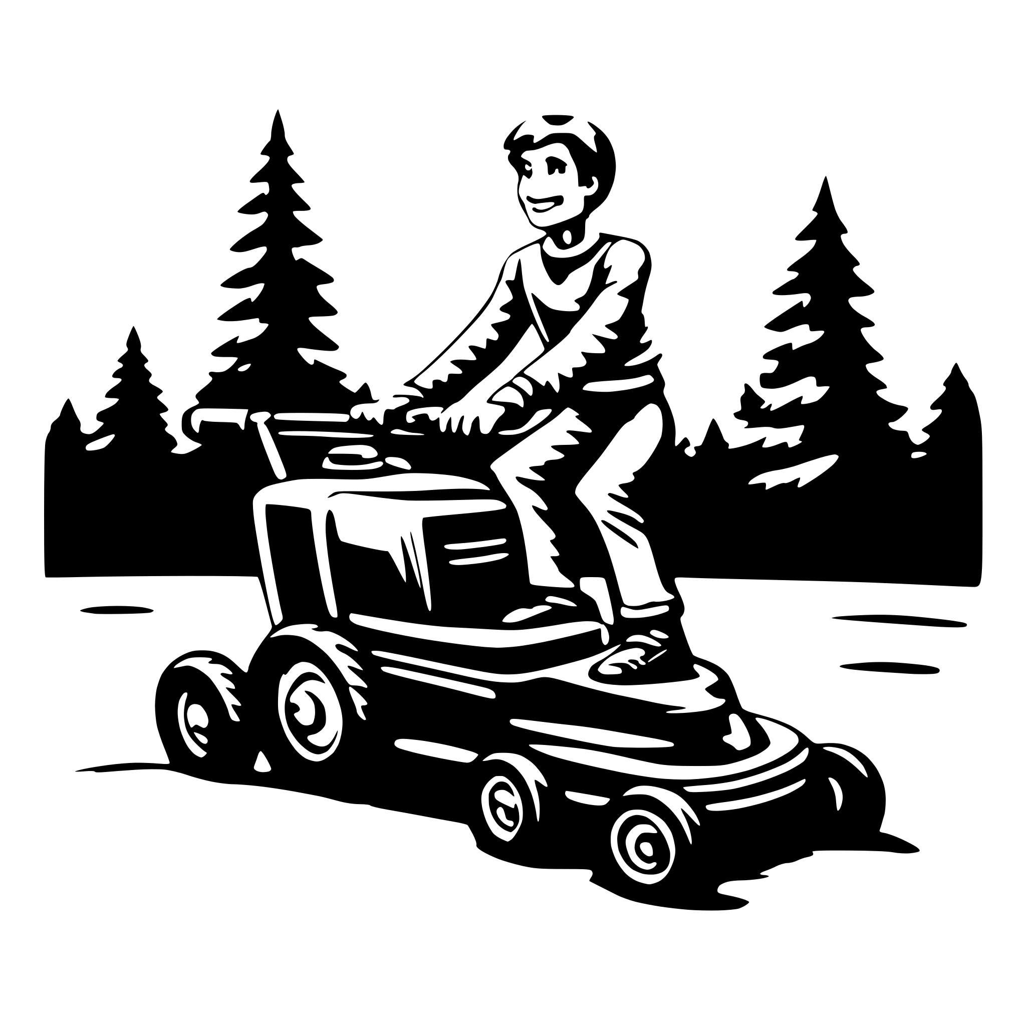 AI-generated SVG of 'funny flying man lawn mower'