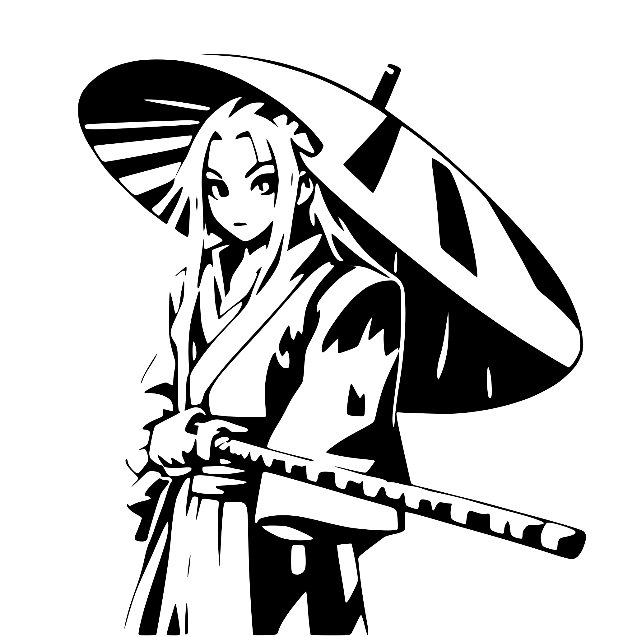 AI-generated SVG of a samurai in the rain