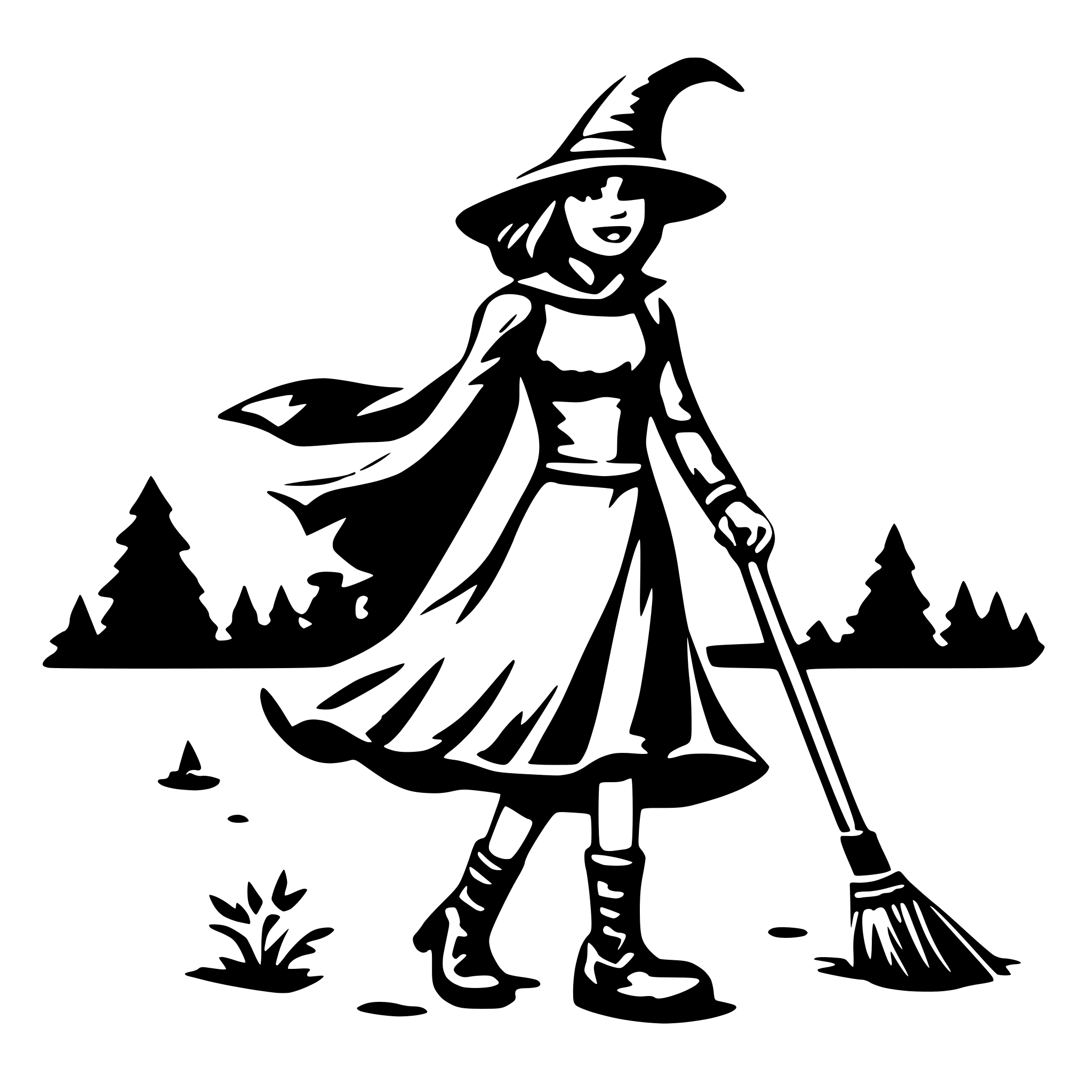 AI-generated SVG of a with on a broom