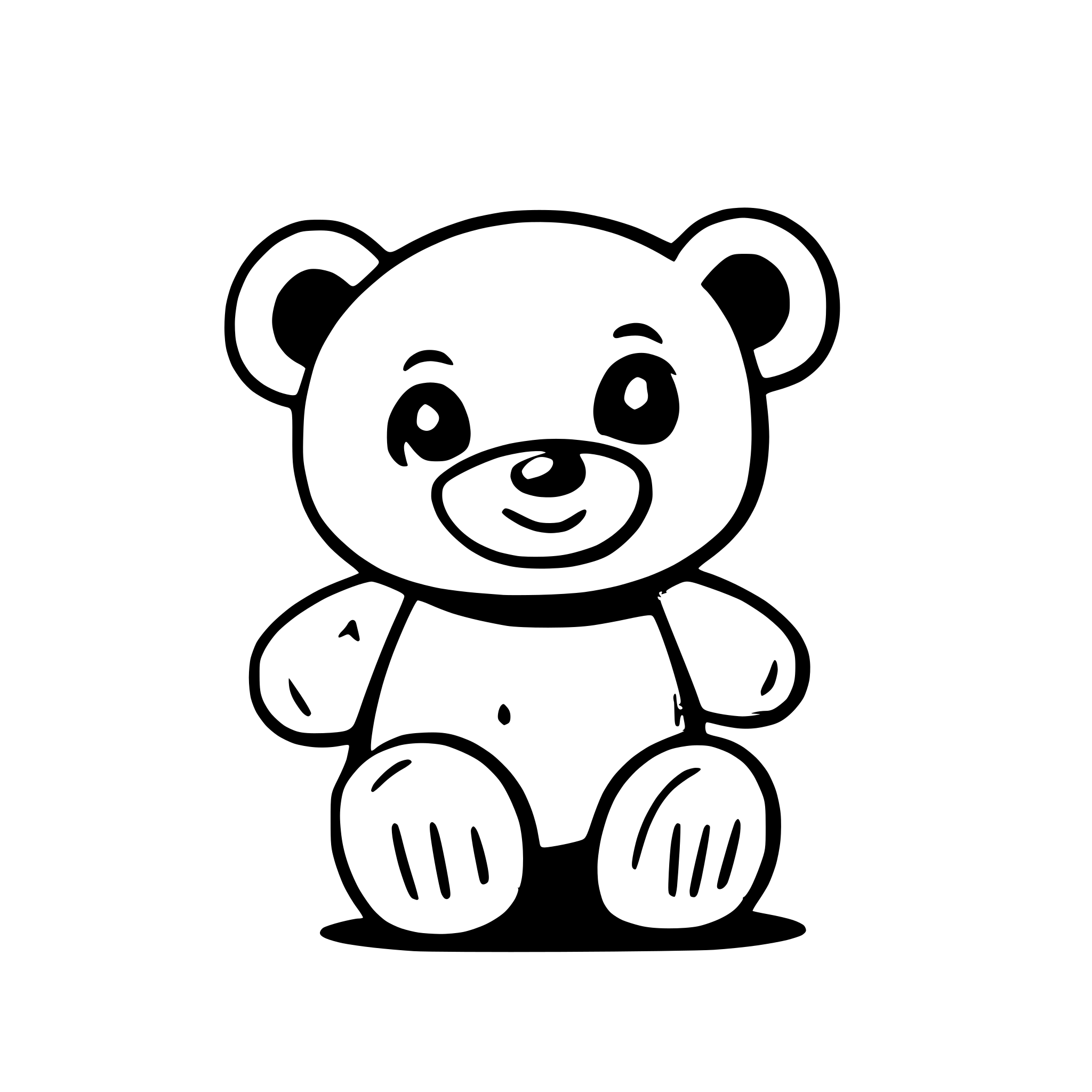AI-generated SVG of 'draw a happy teddy bear: cartoon, vector, minimal, children's colour-book style, thin strokes, contrasting outline'