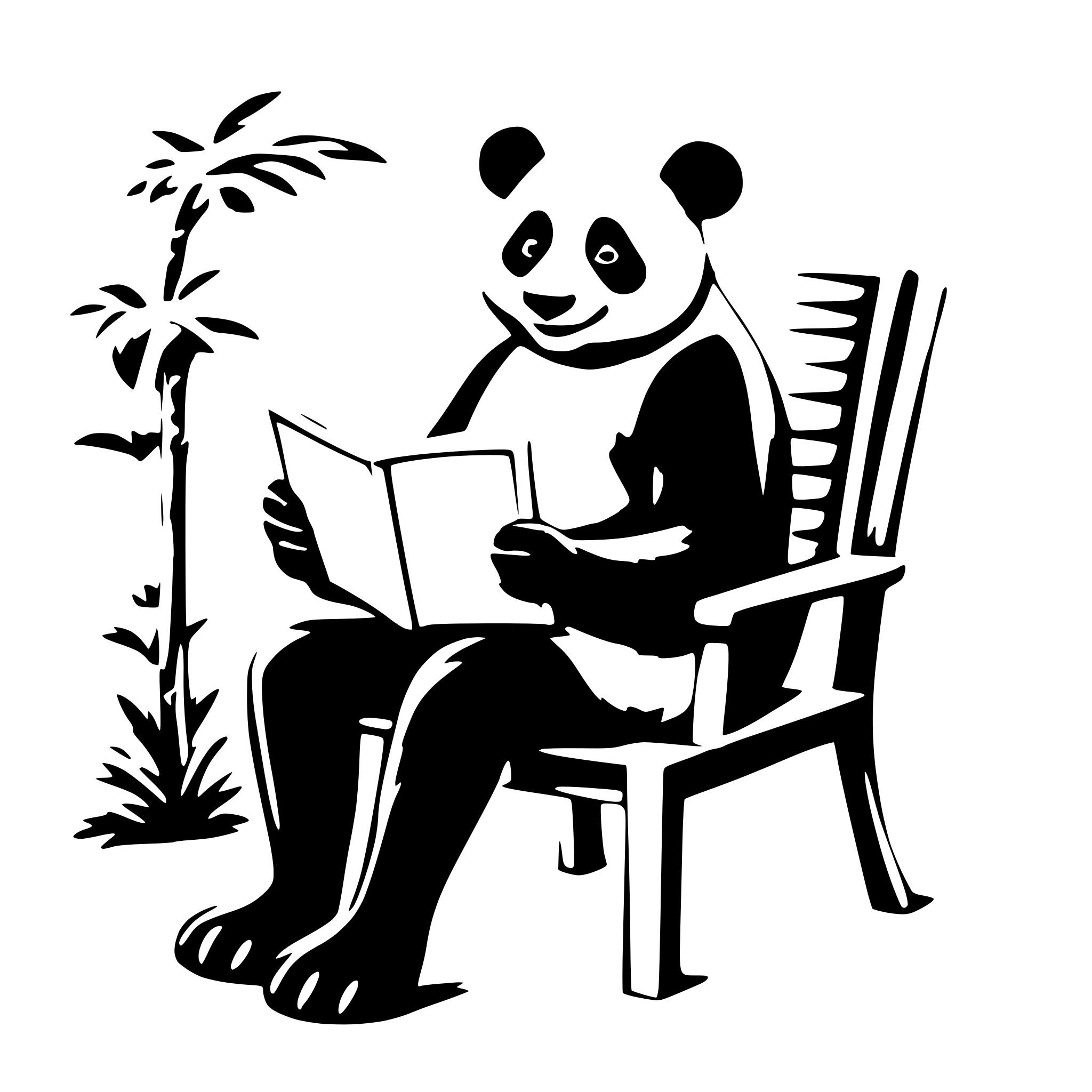 AI-generated SVG of a a panda, sit on a chair, reading a very big book
