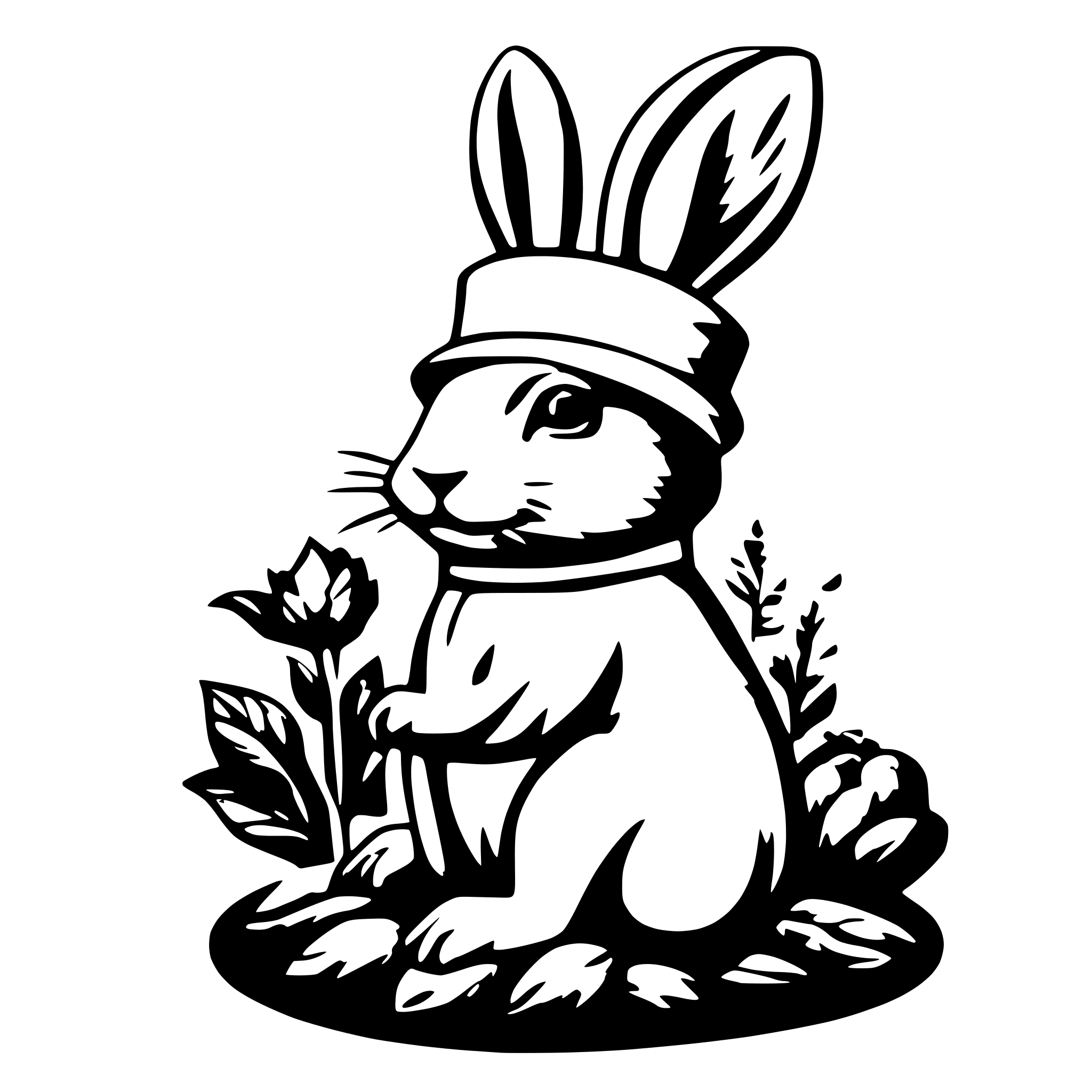 AI-generated SVG of 'stylized rabbit with a chef hat. Sideway, only head, with vegetables on its side.'