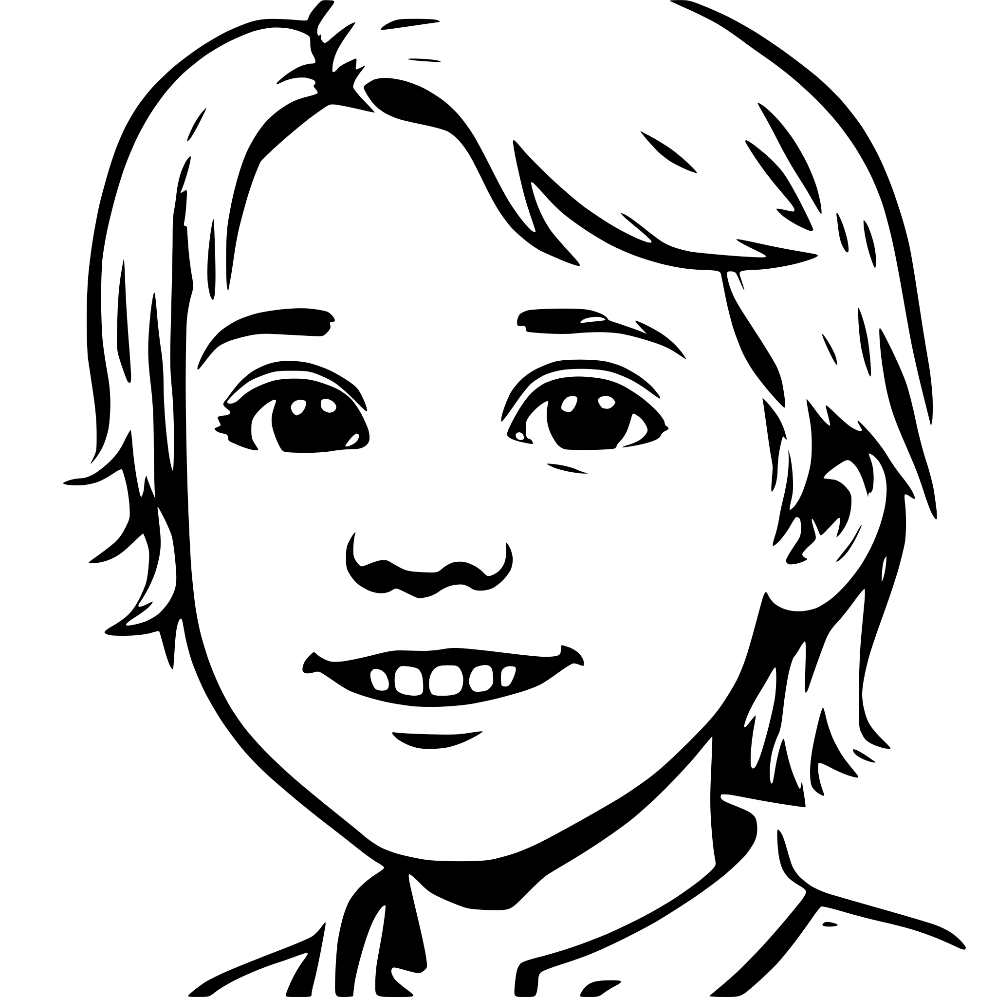 AI-generated SVG of 'write me a vector drawing code of: a face of a kid game character, happy, blonde hair, square face, small ears, round eyes, small mouth and nose, similar to duolingo characters'