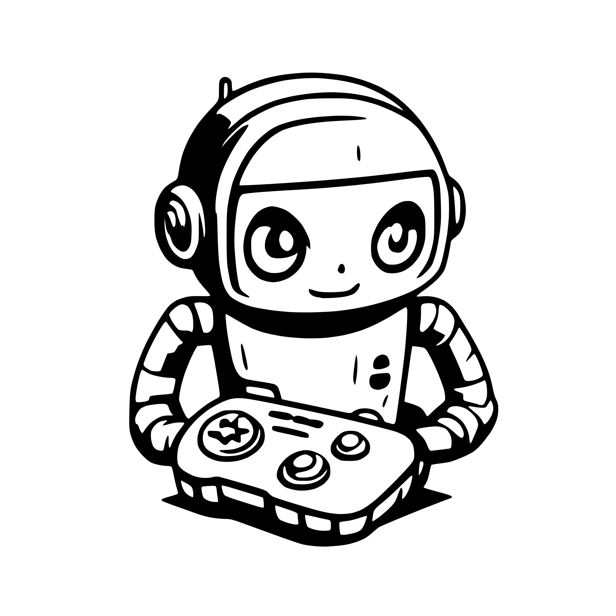AI-generated SVG of a a little robot holding a controller playing games