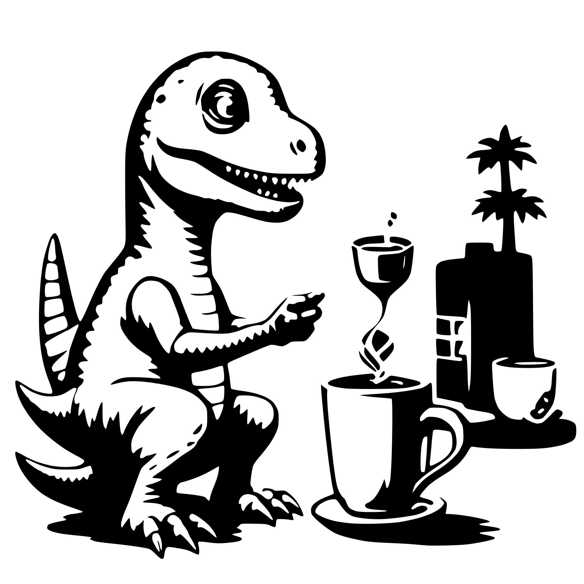 AI-generated SVG of a Dinosaur with a cup of tea in the hand