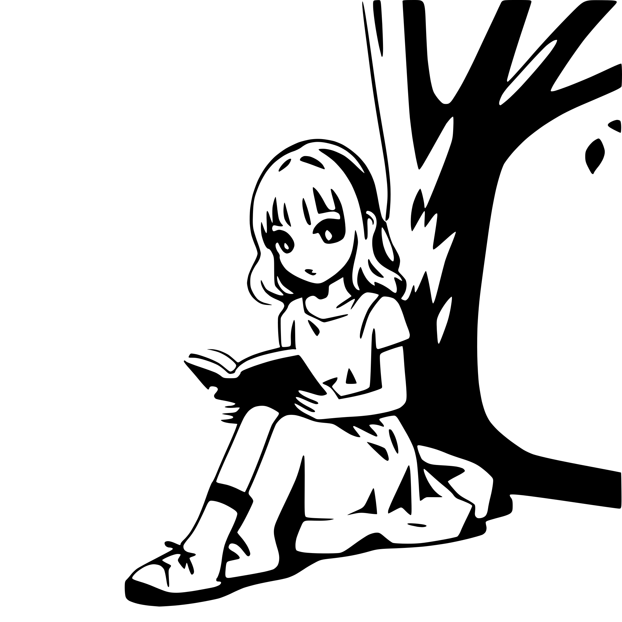 AI-generated SVG of a girl reading under a tree