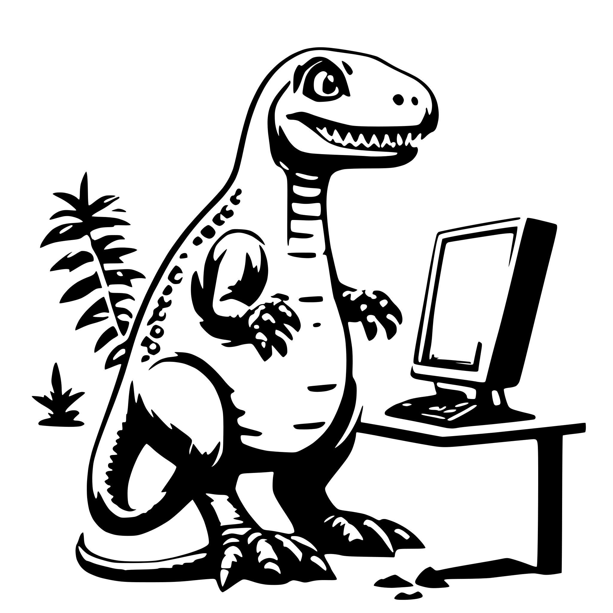AI-generated SVG of a cute t-rex with computer