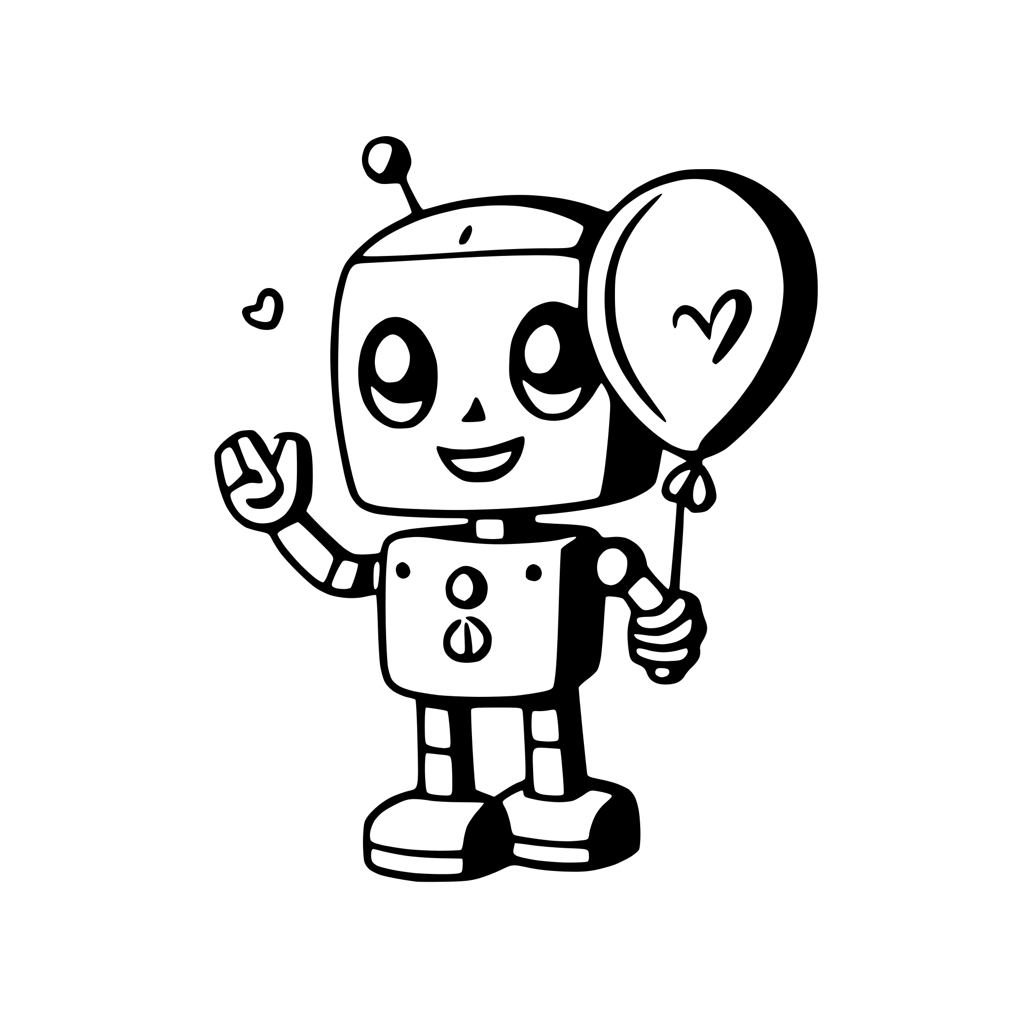 AI-generated SVG of a a friendly robot with a heart-shaped balloon