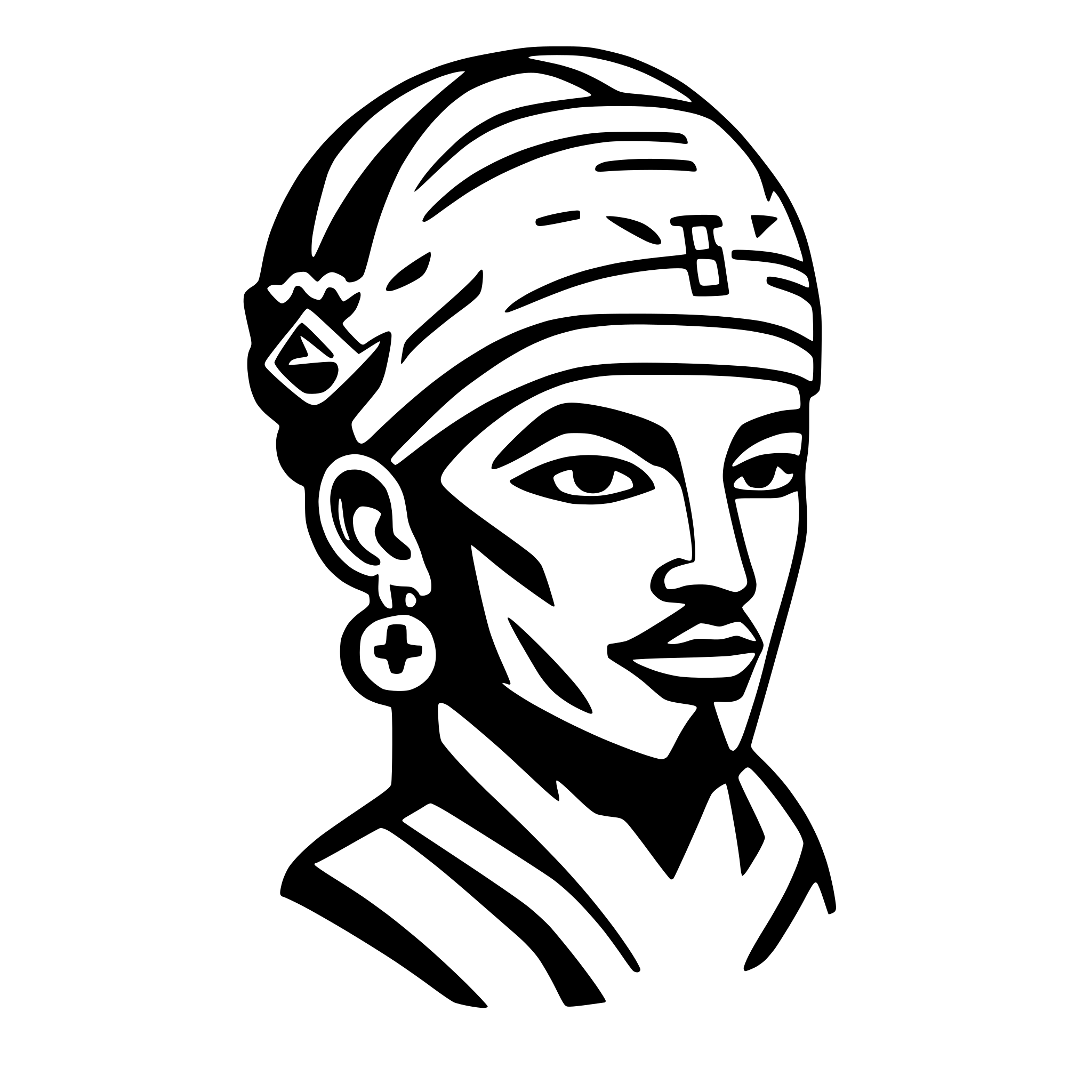 AI-generated SVG of a QR code background with a male genie with a goatee and with ancient  jeweled turban on head, in the foreground.