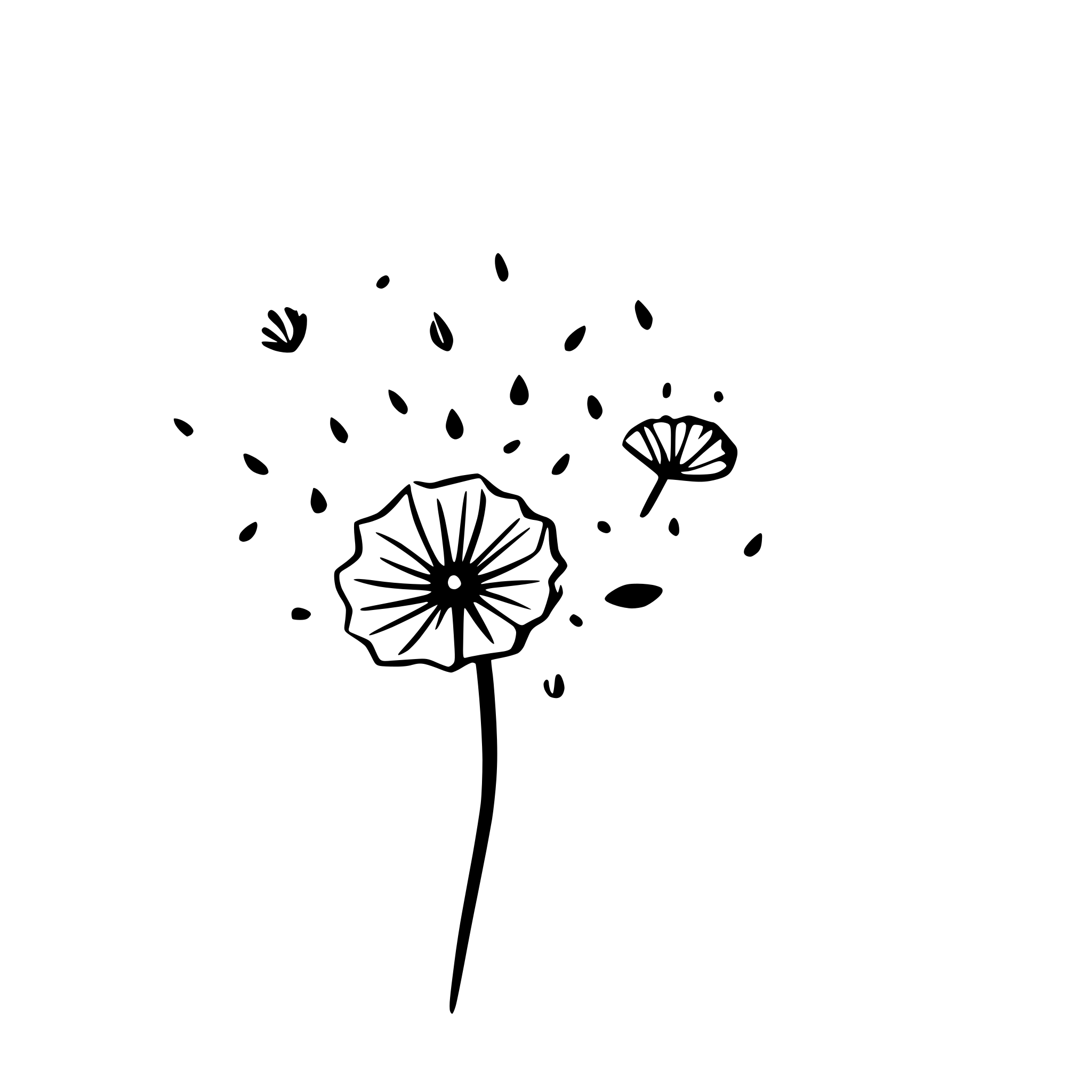 AI-generated SVG of 'dandelion seeds blowing away'