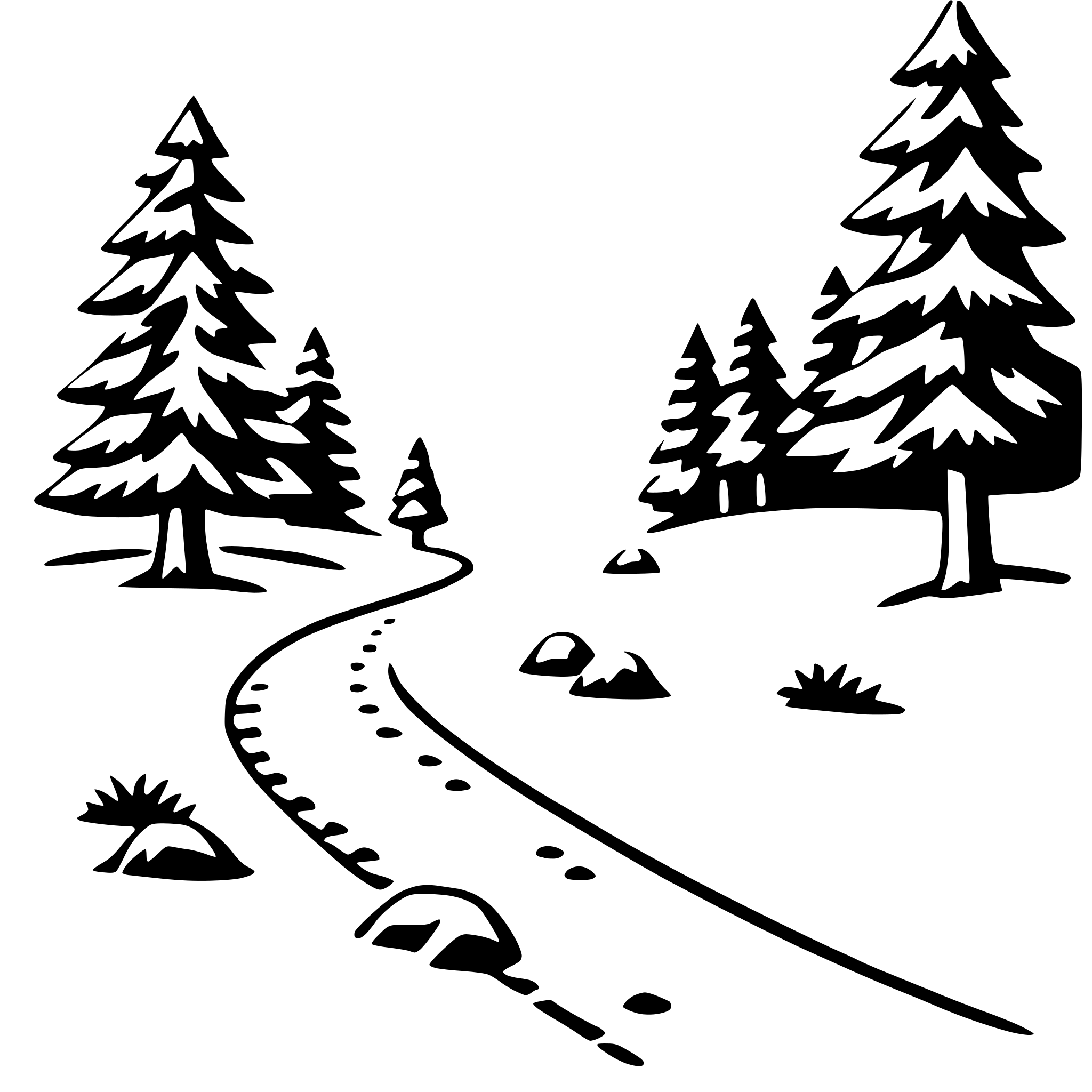 AI-generated SVG of a snowy forest trek