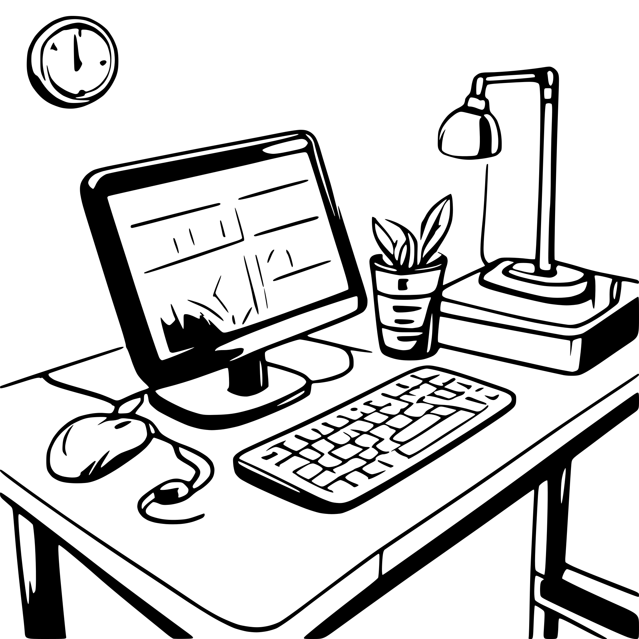 AI-generated SVG of 'Color illustration of a productive business desk with computer screen with time tracking app on it.'