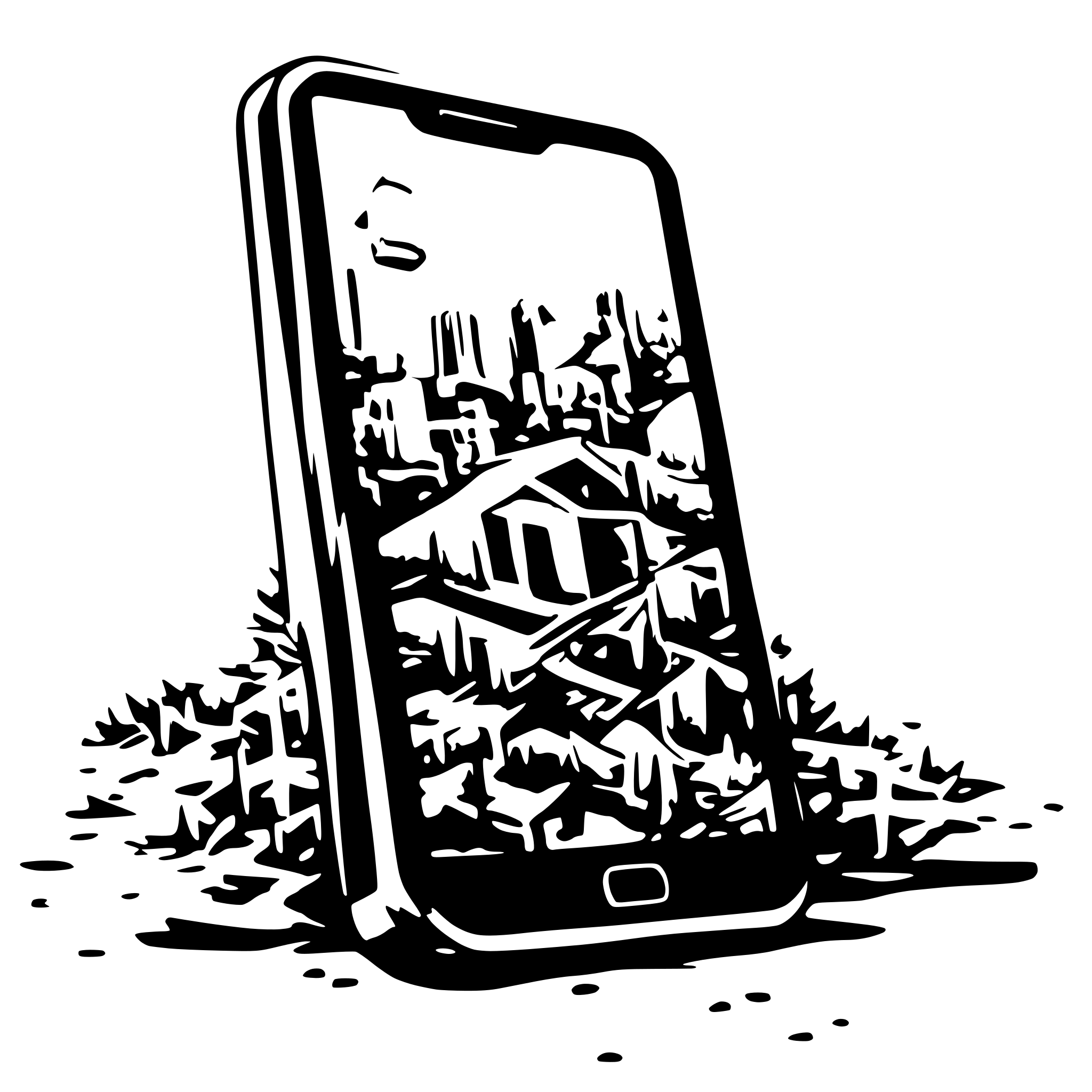 AI-generated SVG of 'Illustration of a mobile phone screen with a management app on a busy maintenance site.'