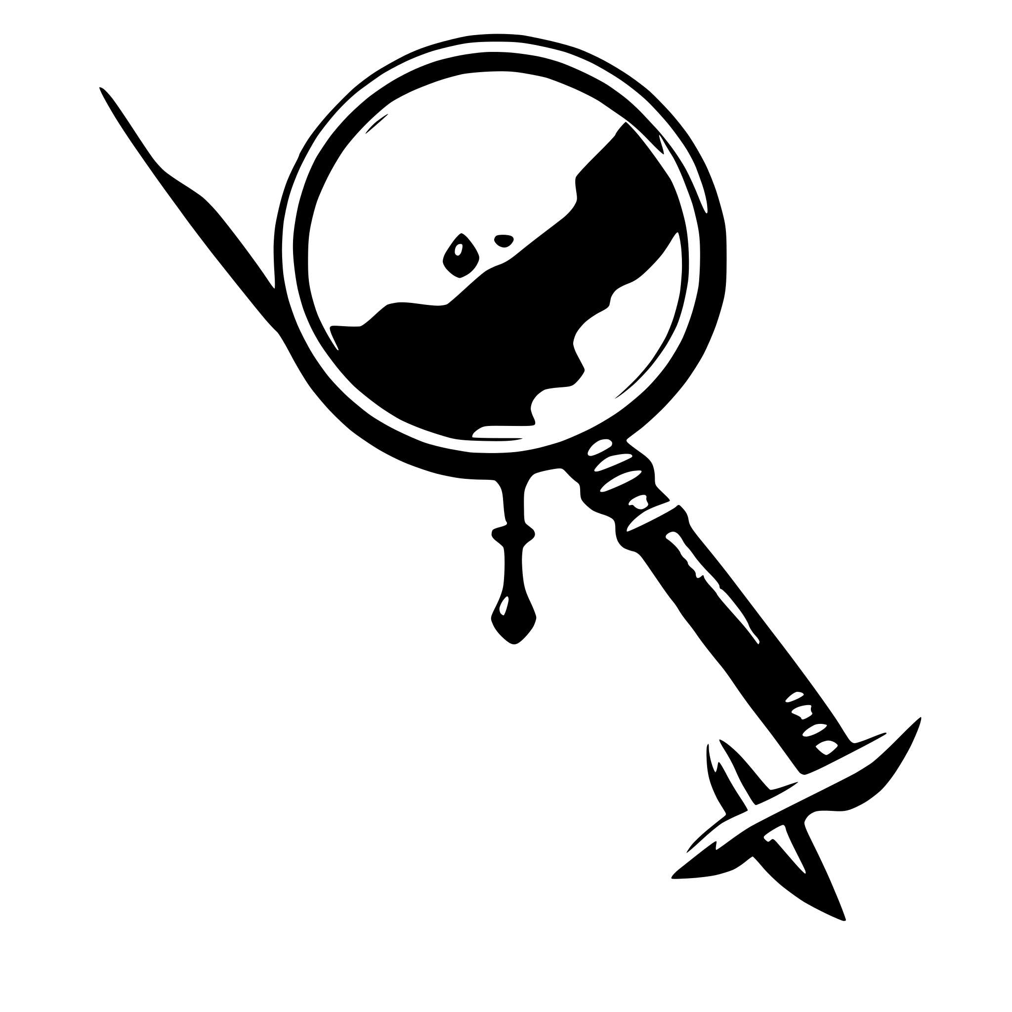 AI-generated SVG of a a magnifying glass with a dagger handle dripping blood
