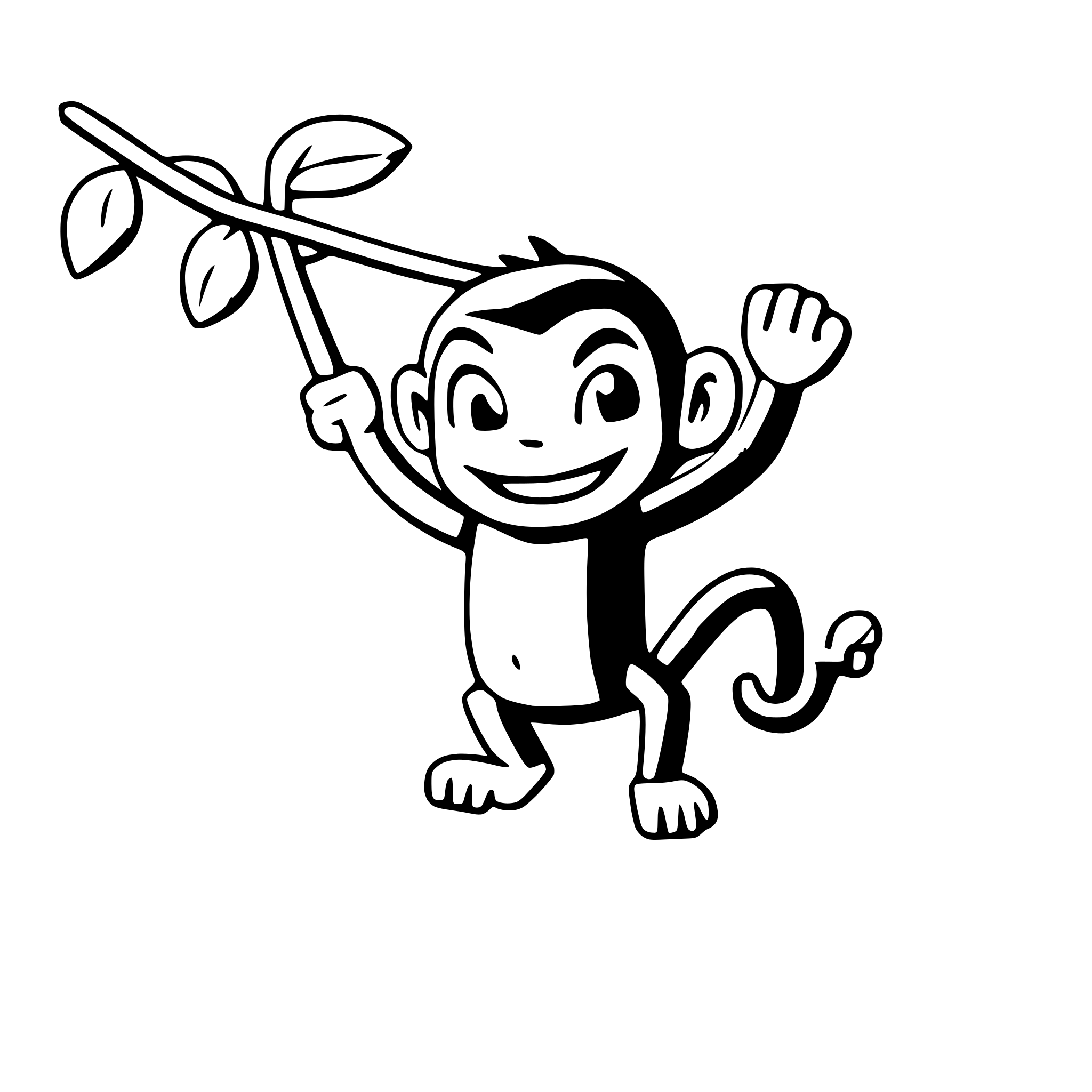 AI-generated SVG of a a cheerful monkey swinging from a vine