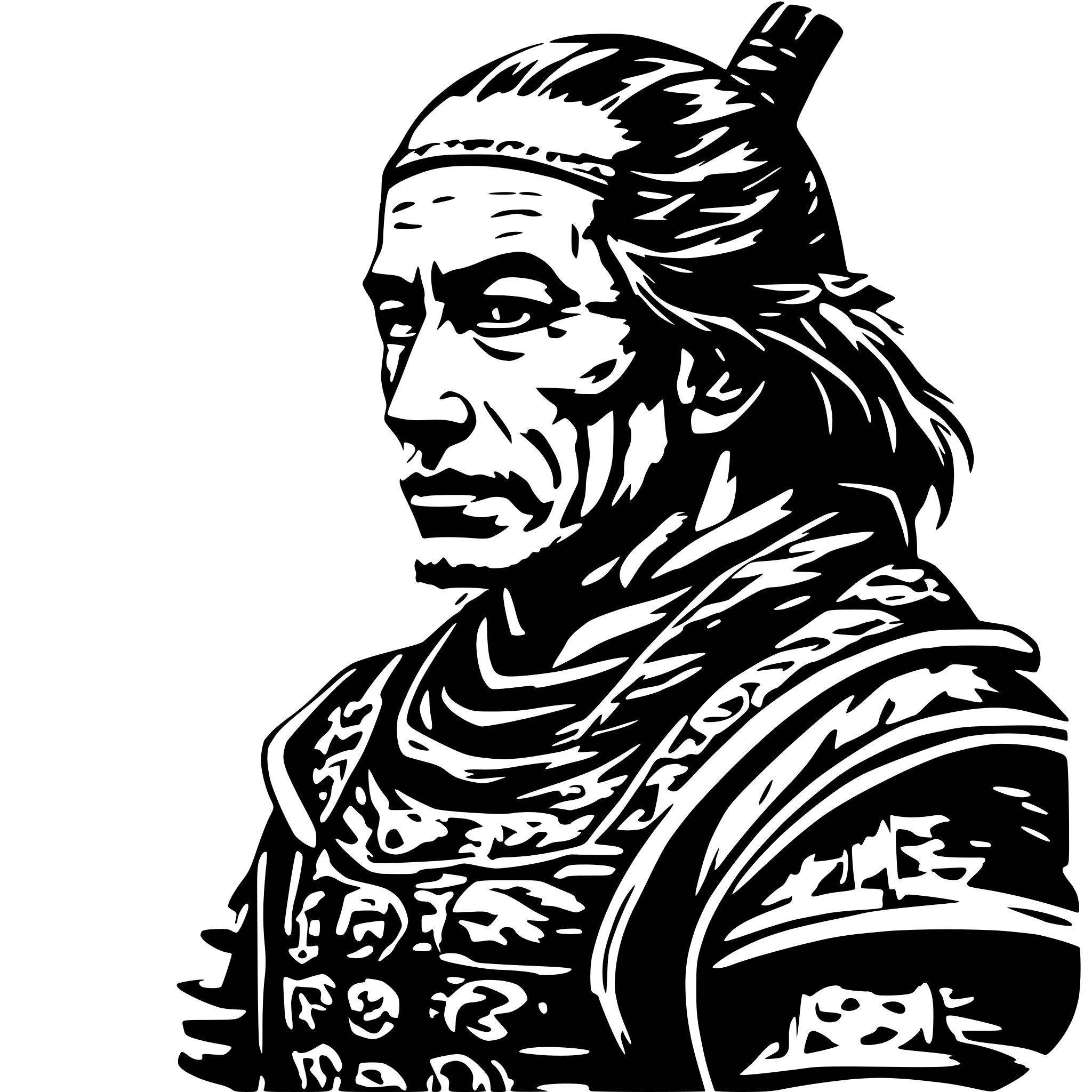 AI-generated SVG of a old samurai, side view, nostalgic