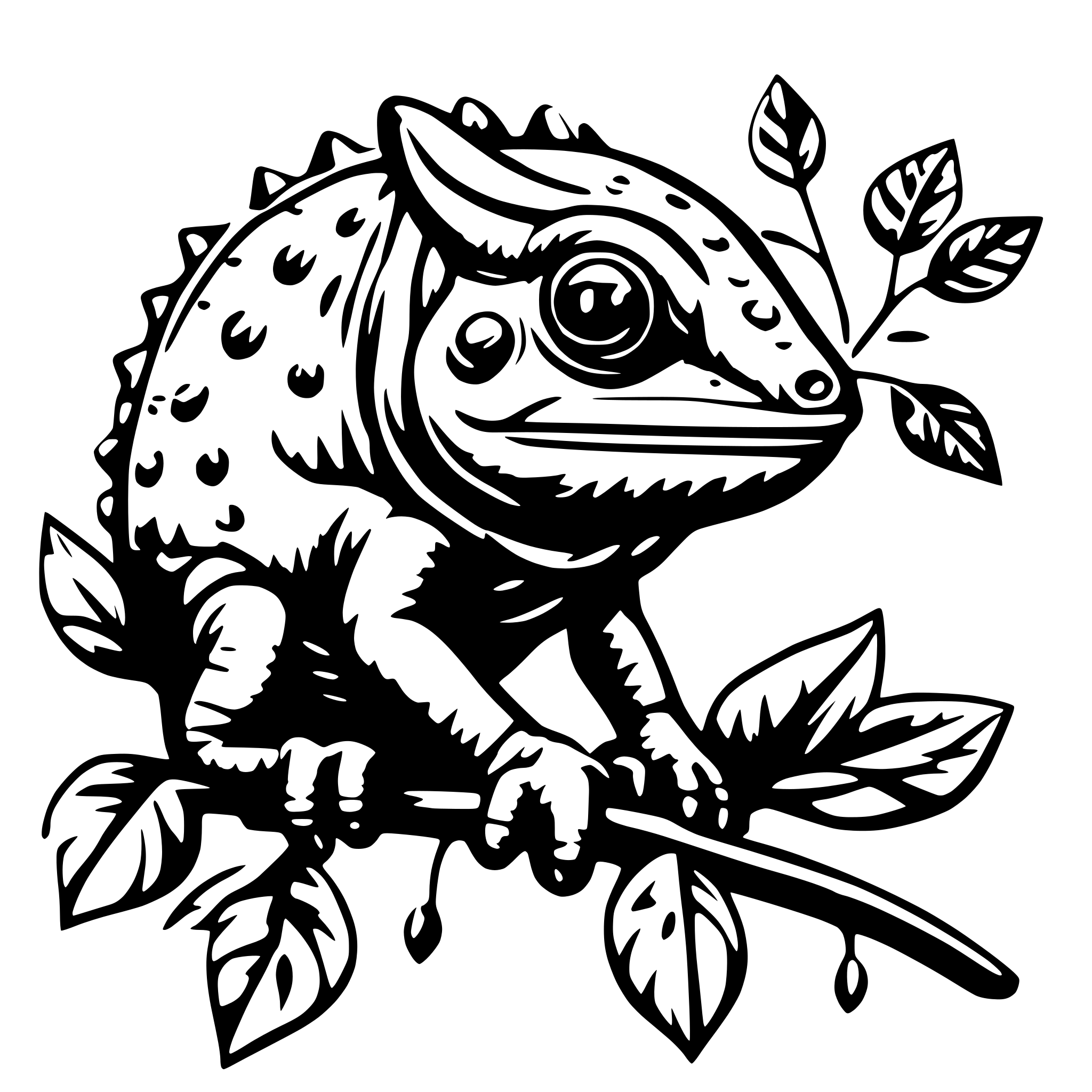 AI-generated SVG of a chameleon with leaves