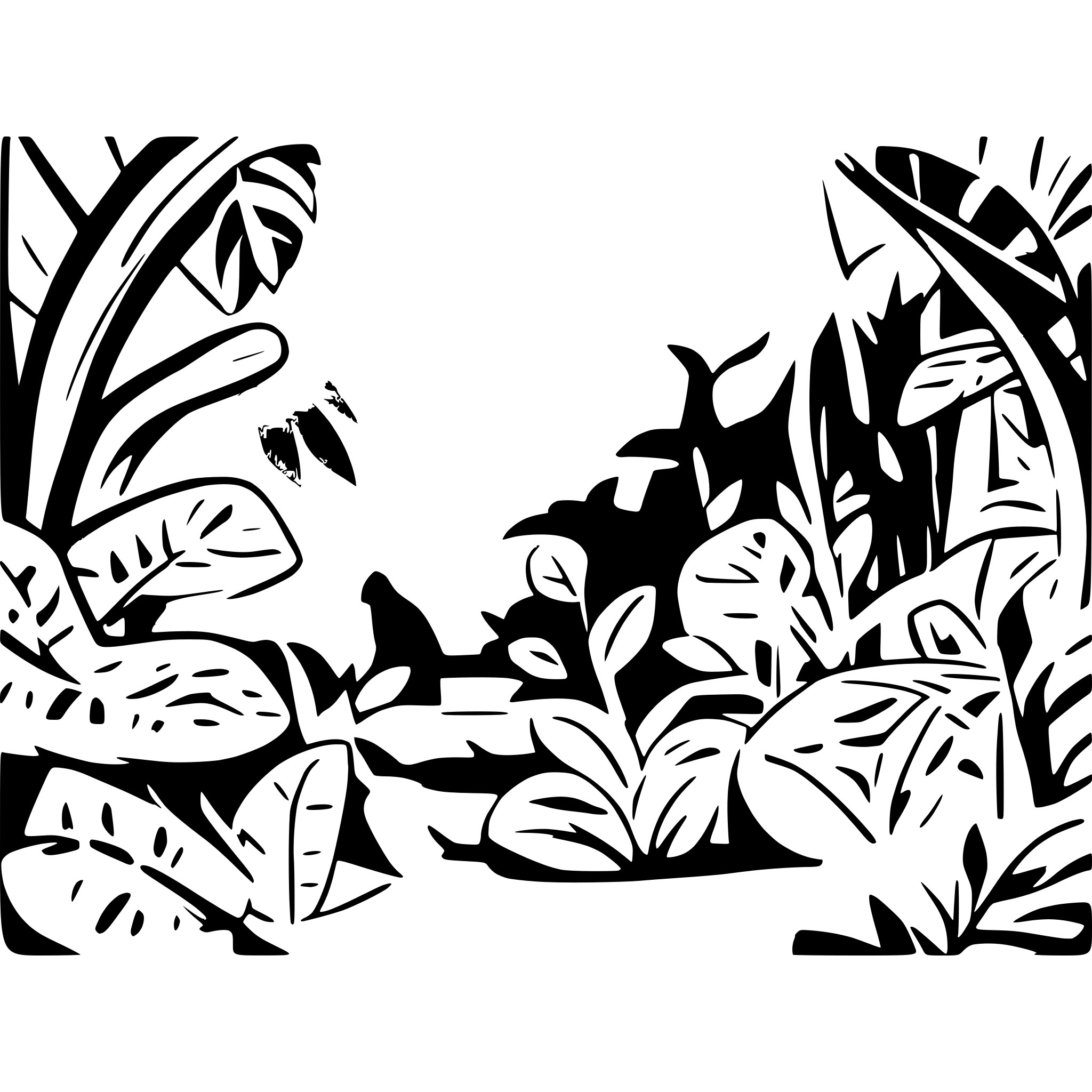 AI-generated SVG of a A vibrant jungle scene with lush green ferns, hanging vines, and a bright blue sky peeking through the dense foliage. Colorful butterflies flutter around, adding a playful touch to the lively environment. The atmosphere feels magical and full of life. Soft, warm sunlight filters through the trees, casting dappled light. Wide-angle perspective, slight camera sway to enhance the natural movement of leaves and butterflies.
