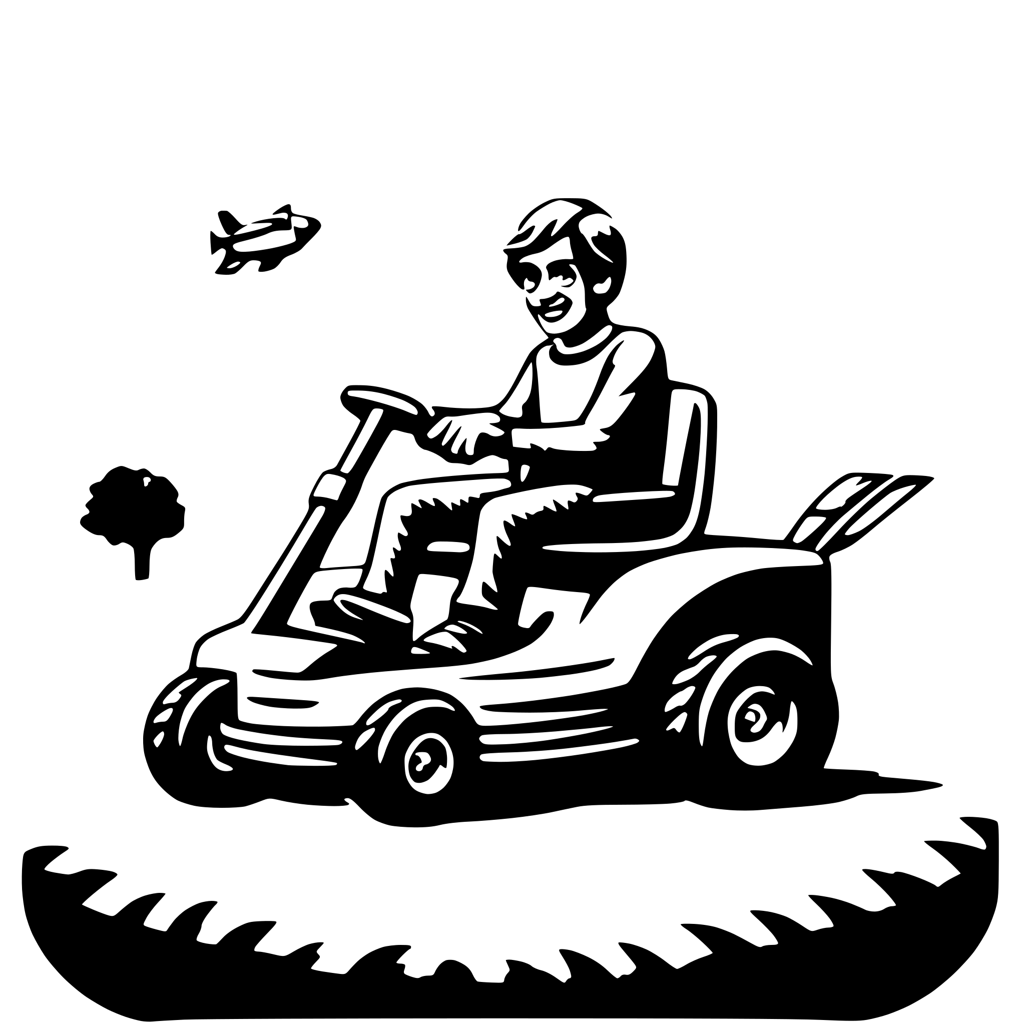 AI-generated SVG of 'funny flying man lawn mower'