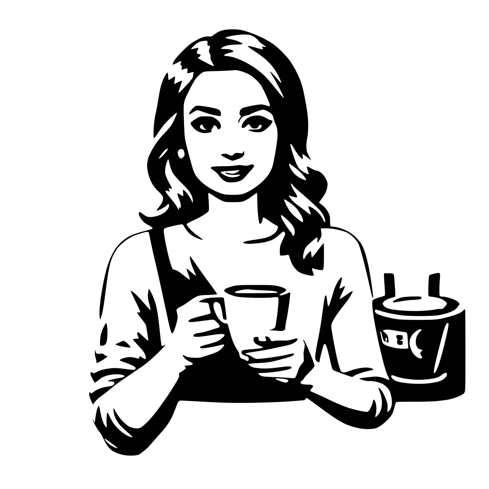 AI-generated SVG of 'Woman holding a coffee'