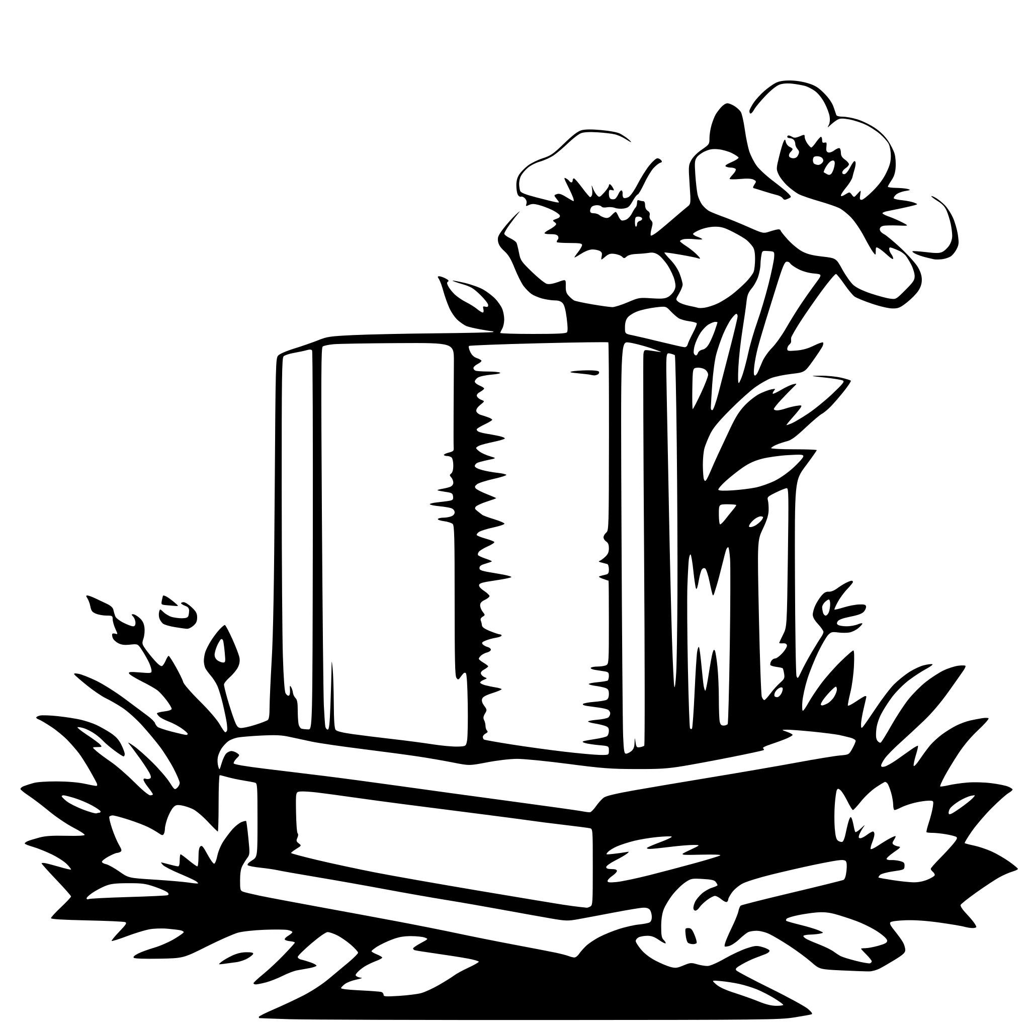 AI-generated SVG of a 11 books vertical with surrounding flowers AI-generated SVG of a 11 books vertical with surrounding flowers