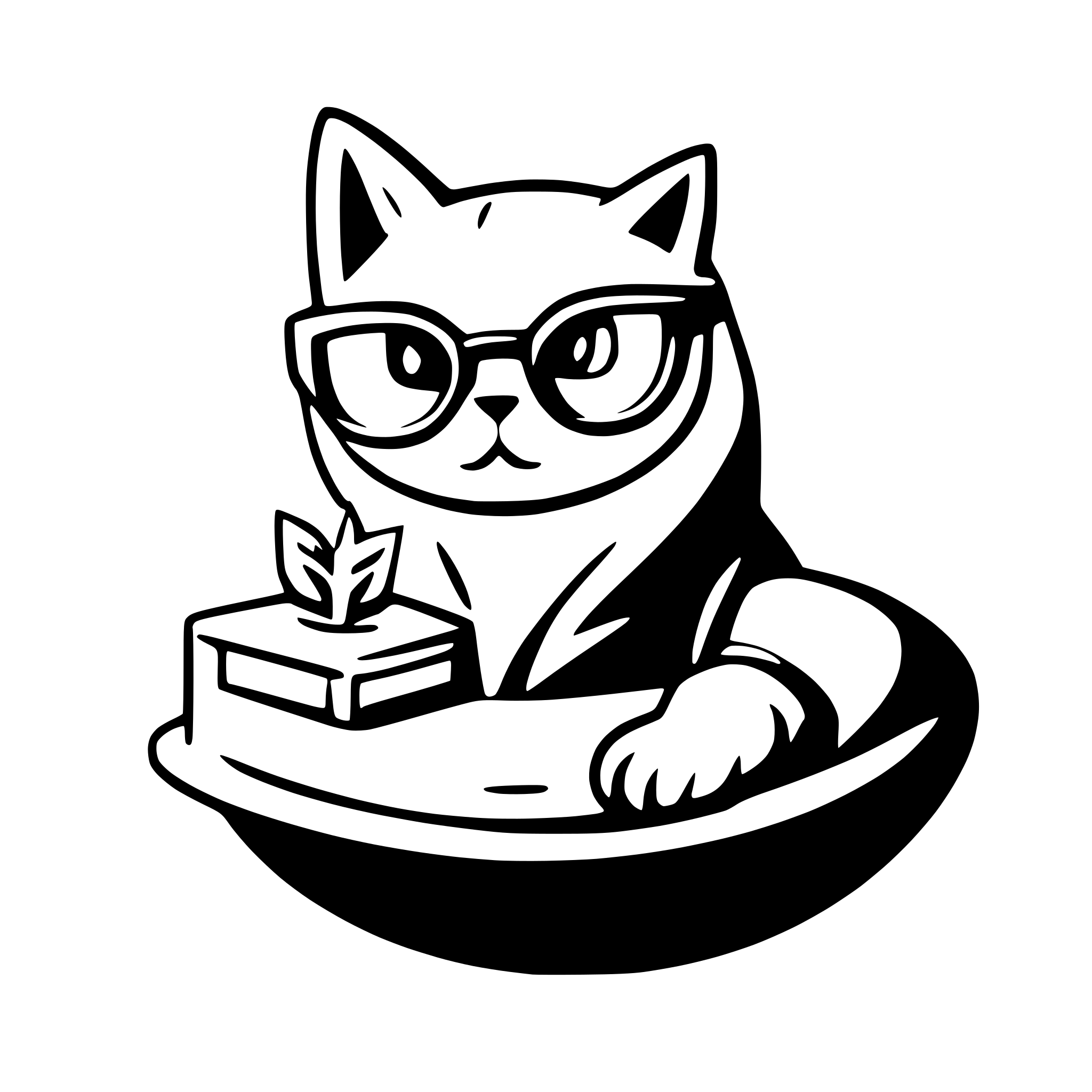 AI-generated SVG of 'Cat with glasses reading'
