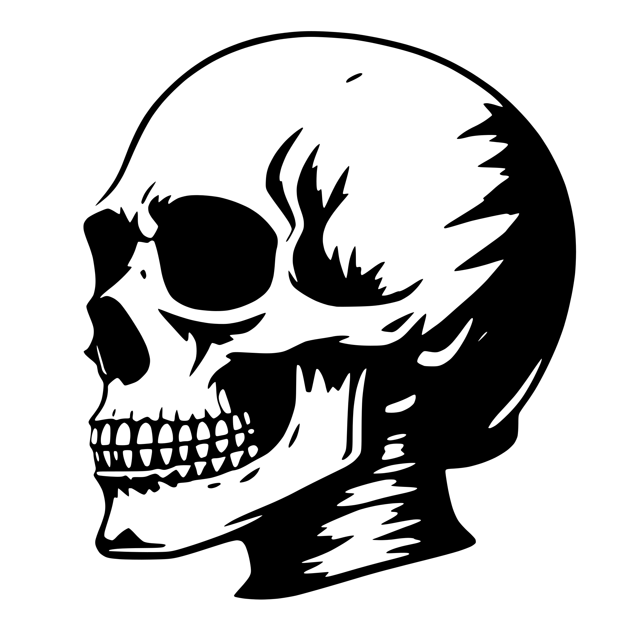 AI-generated SVG of a skull face profile with round eye