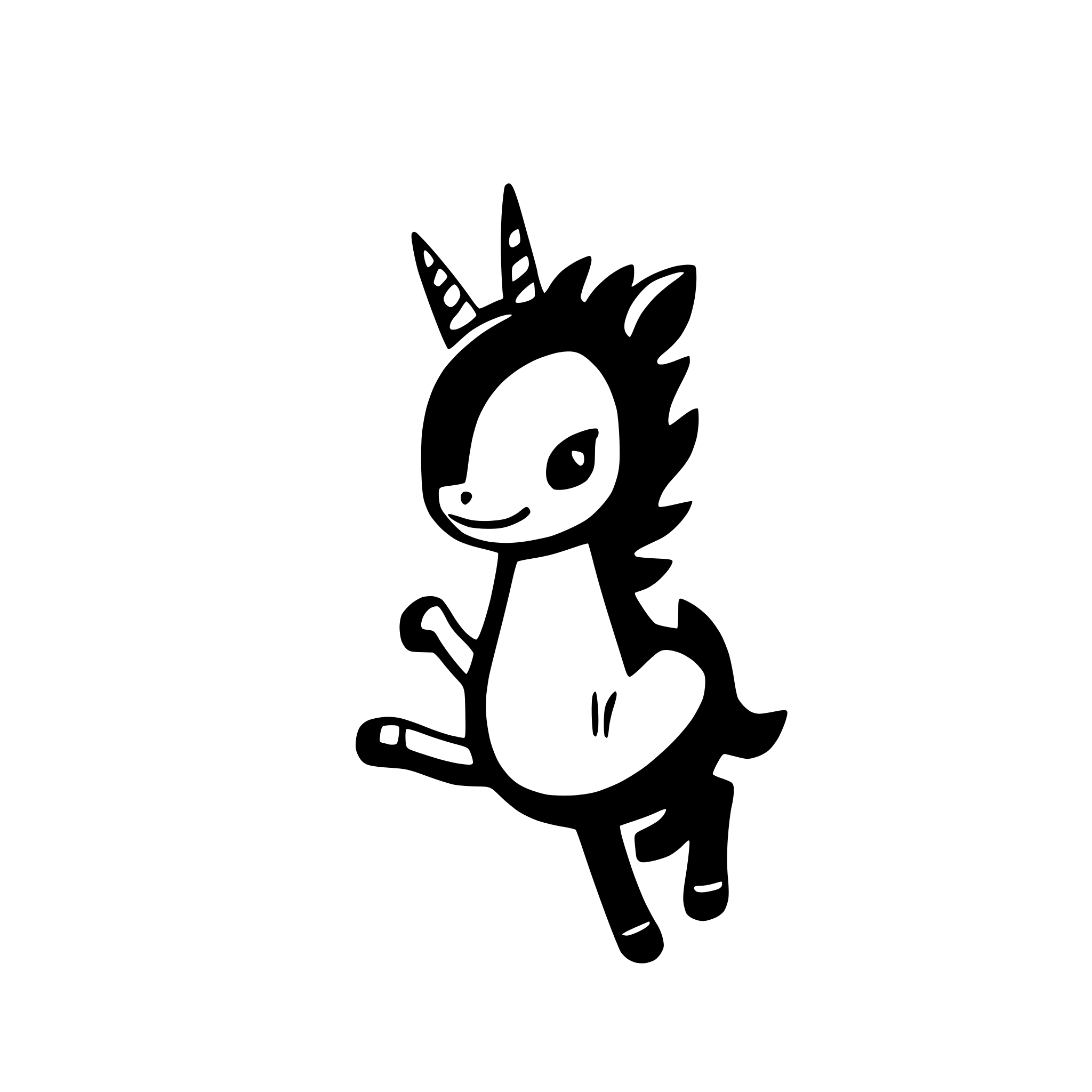 AI-generated SVG of a cute unicorn jumping, no background, no shadows