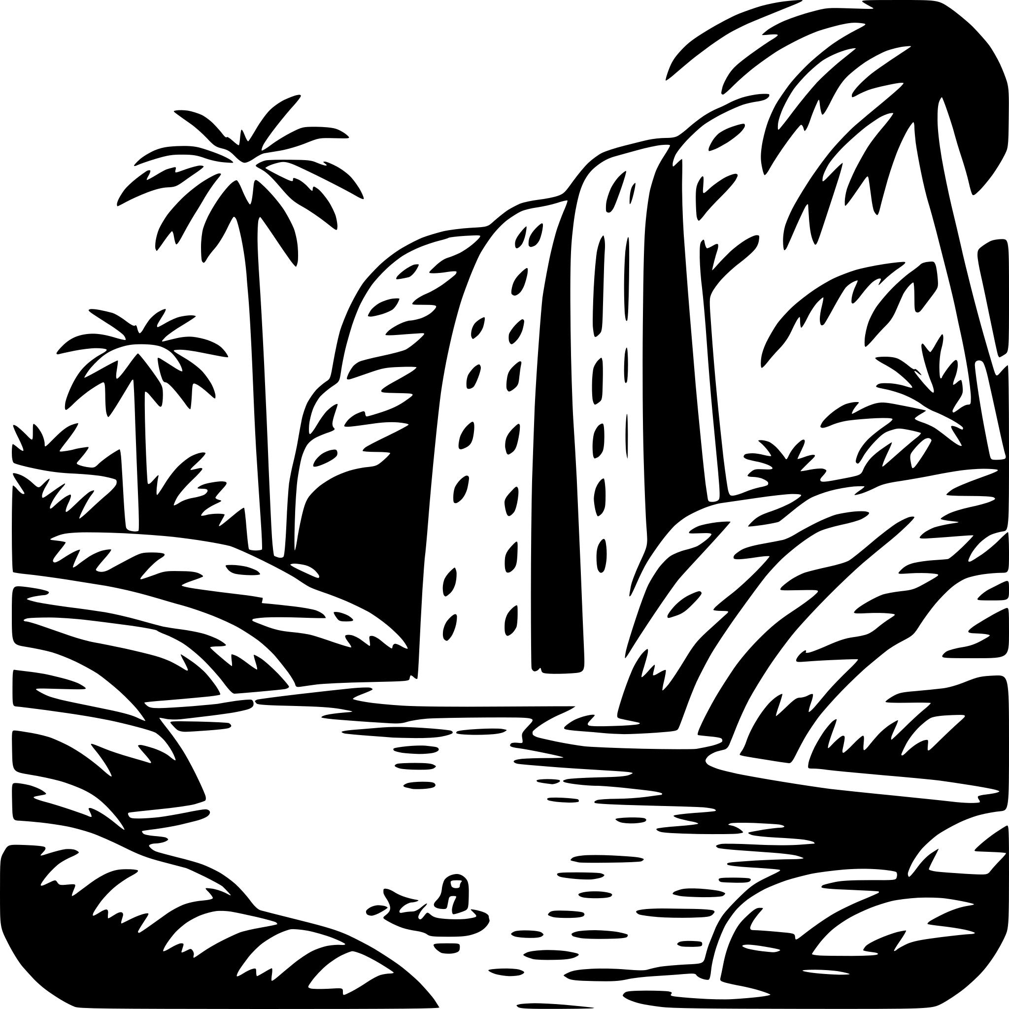 AI-generated SVG of a jungle waterfall swim