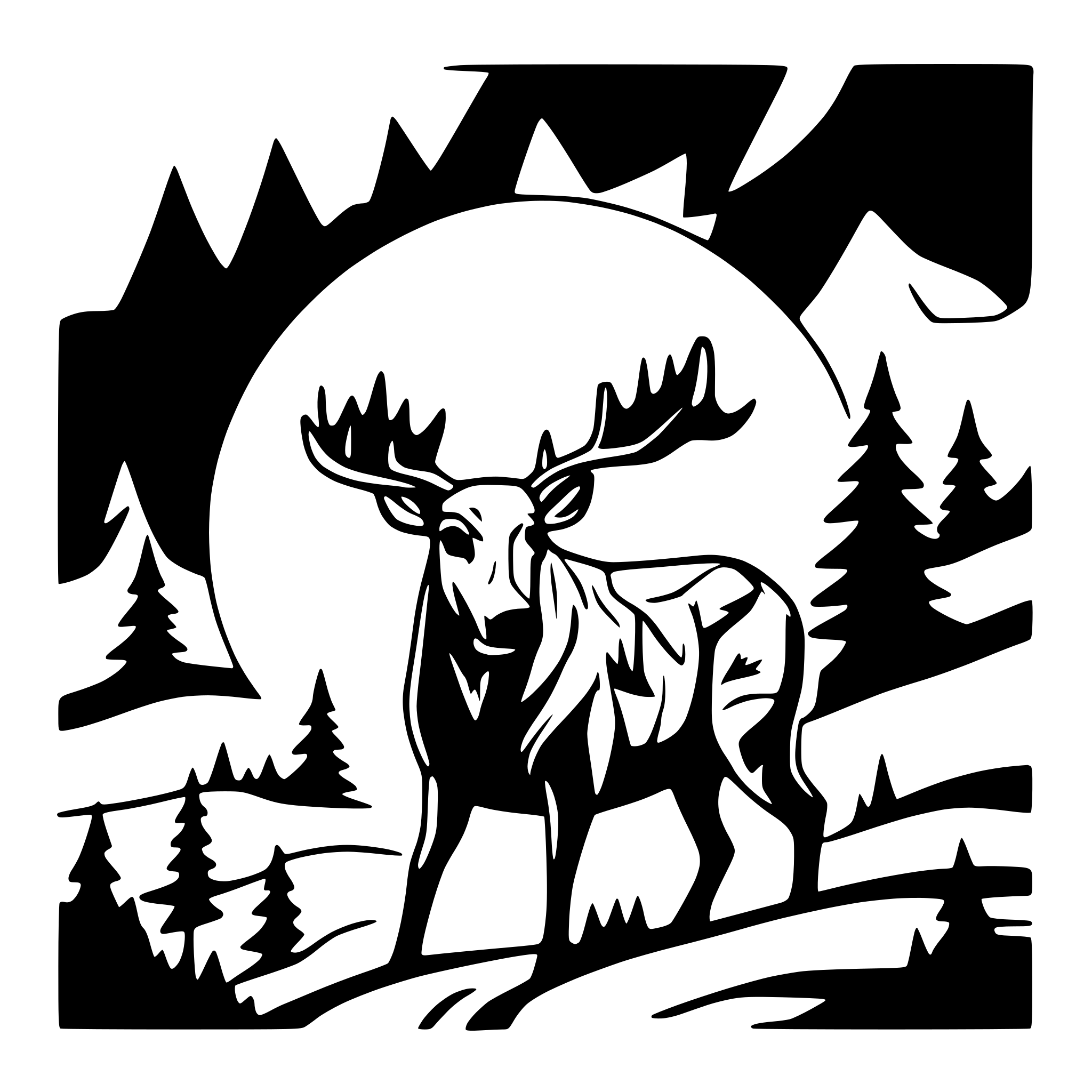 AI-generated SVG of a Moose surrounded by landscape and other moose forest mountains