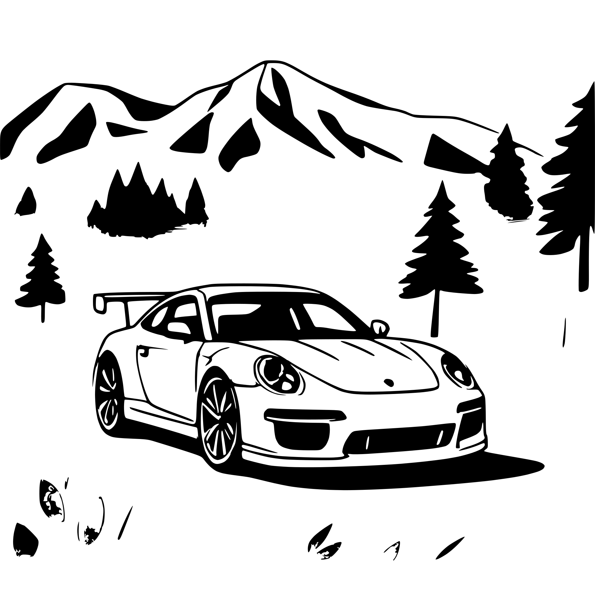 AI-generated SVG of a porsche 911 gt3 in moutains