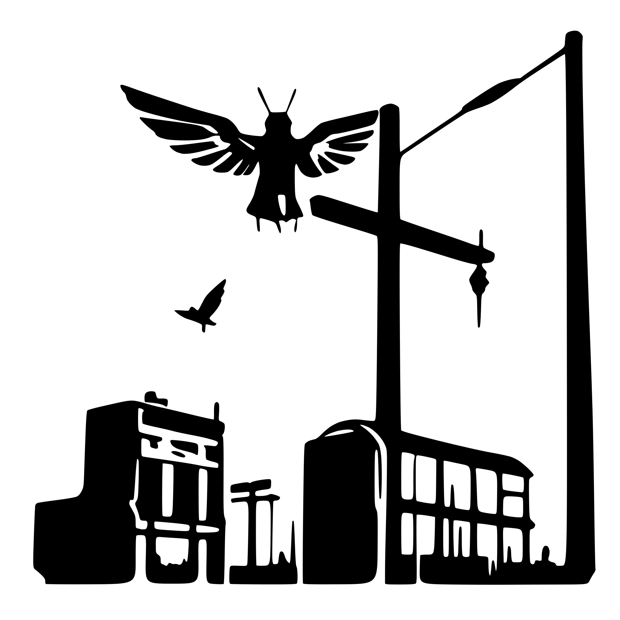 AI-generated SVG of a angle with wings flying in front of a substation