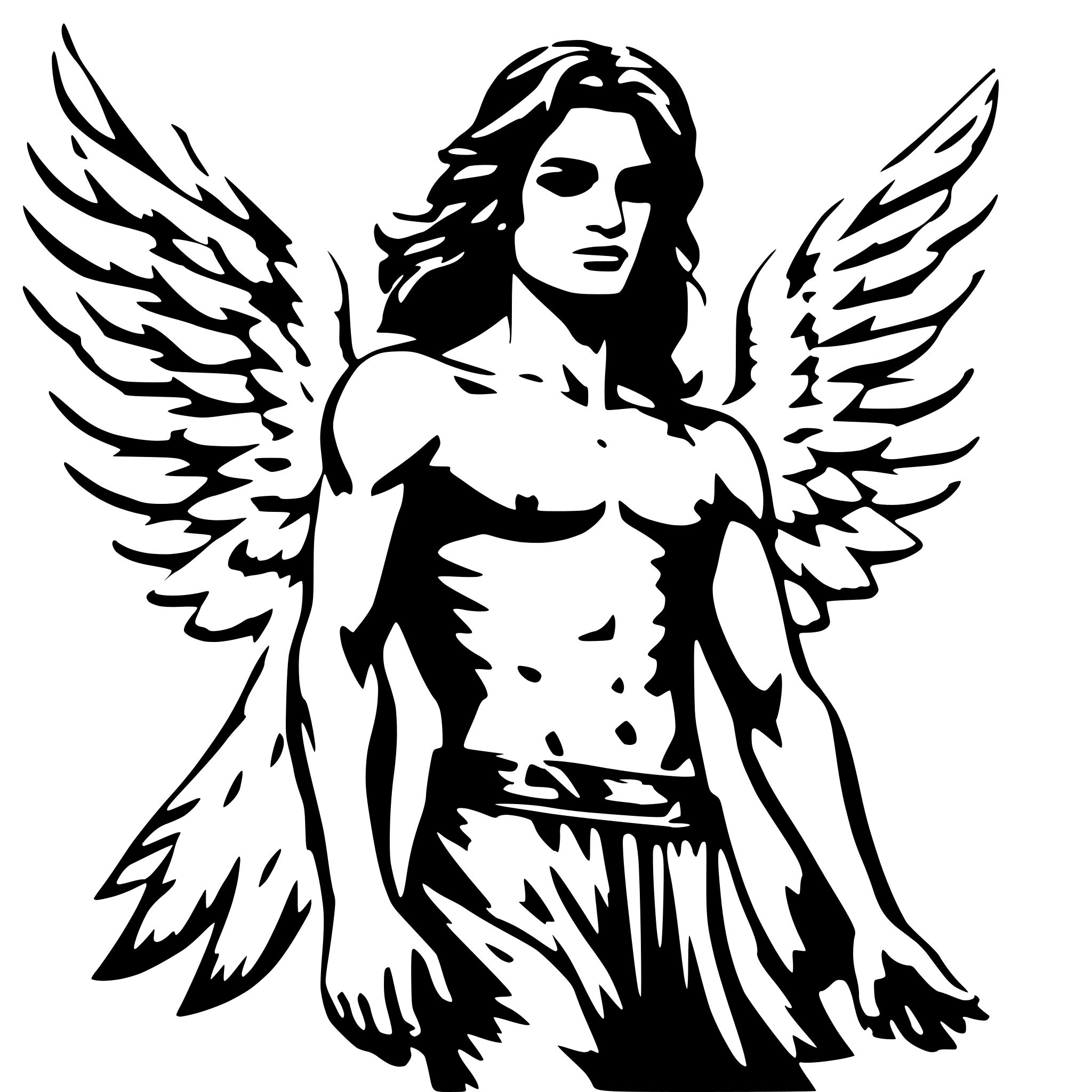 AI-generated SVG of a A male angel with long hair and outstretched wings. And sexy muscular upper body AI-generated SVG of a A male angel with long hair and outstretched wings. And sexy muscular upper body