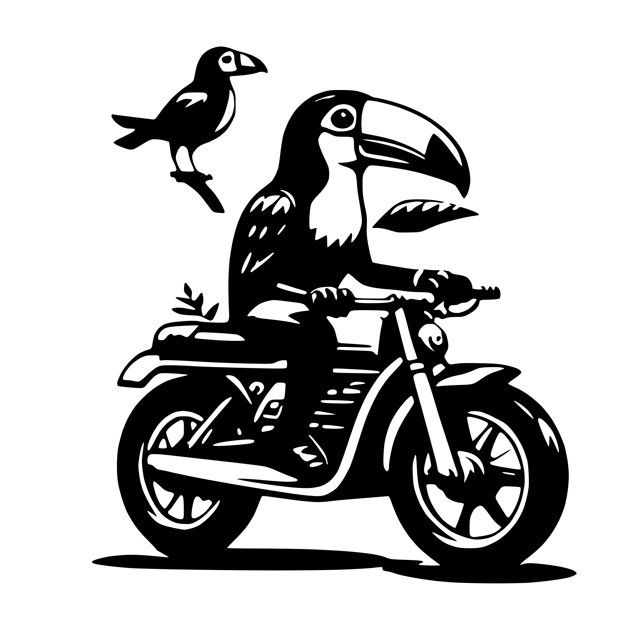 AI-generated SVG of a toucan riding a motorbike