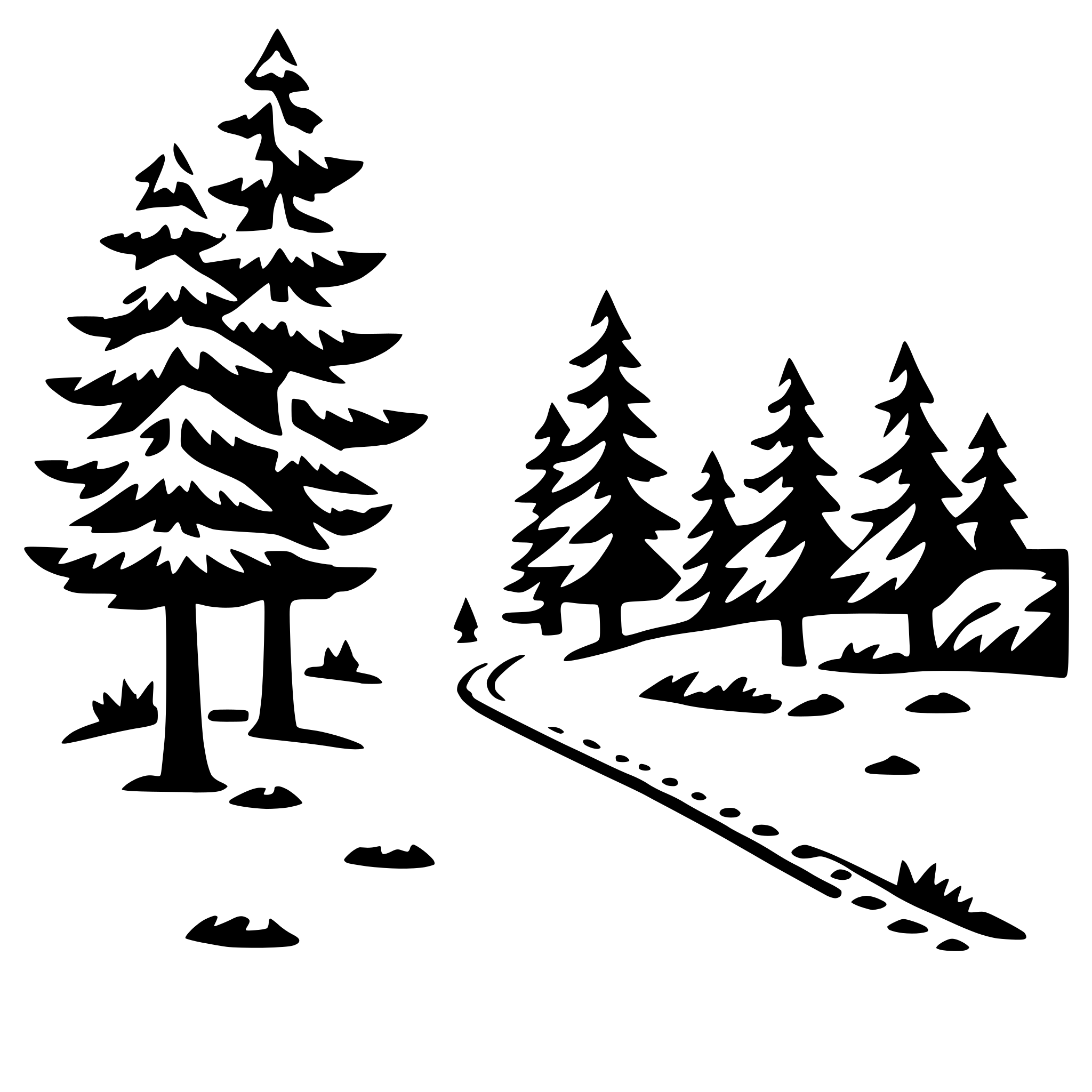 AI-generated SVG of a snowy forest trek