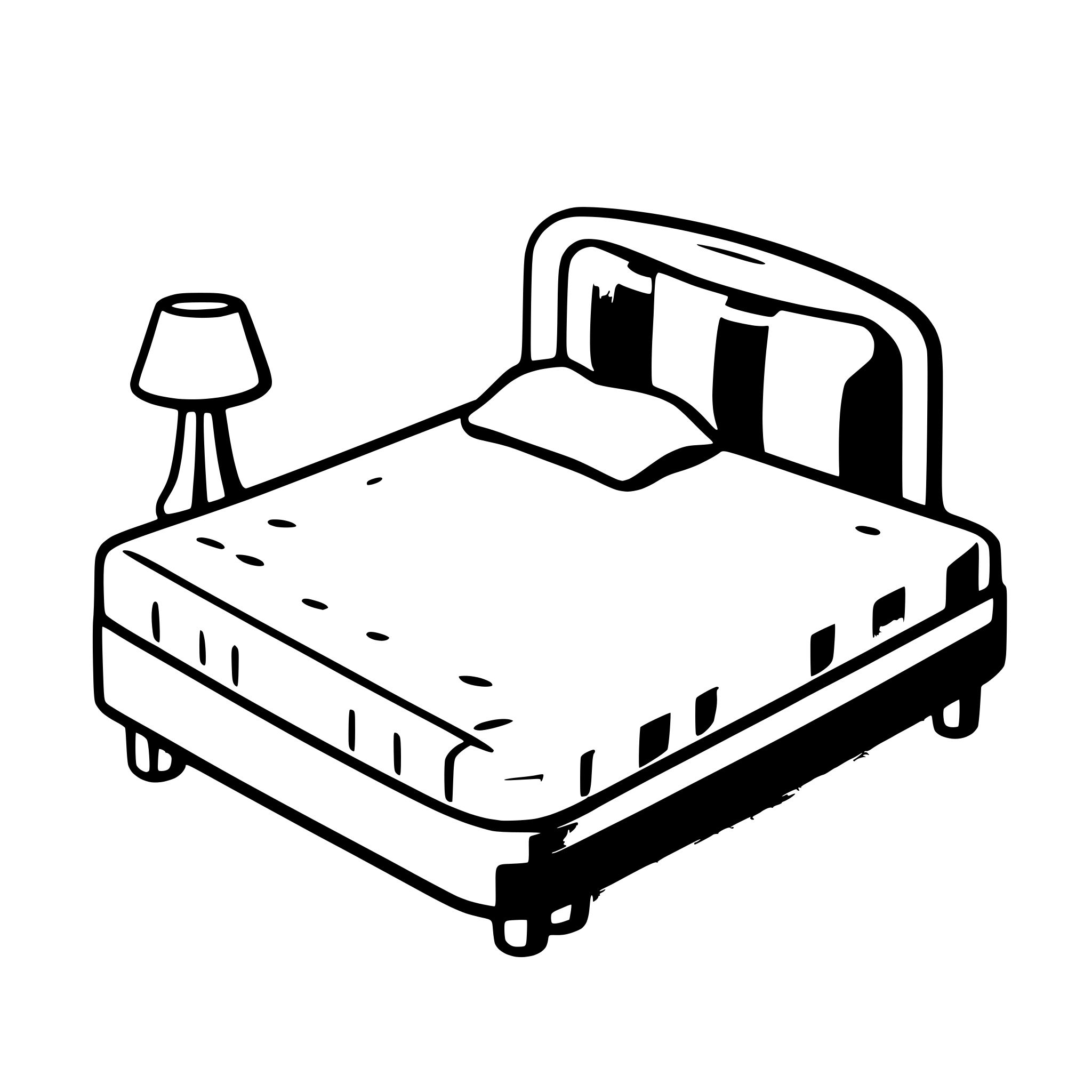 AI-generated SVG of a A black and white SVG of a basic bed with a rectangular mattress and a headboard.