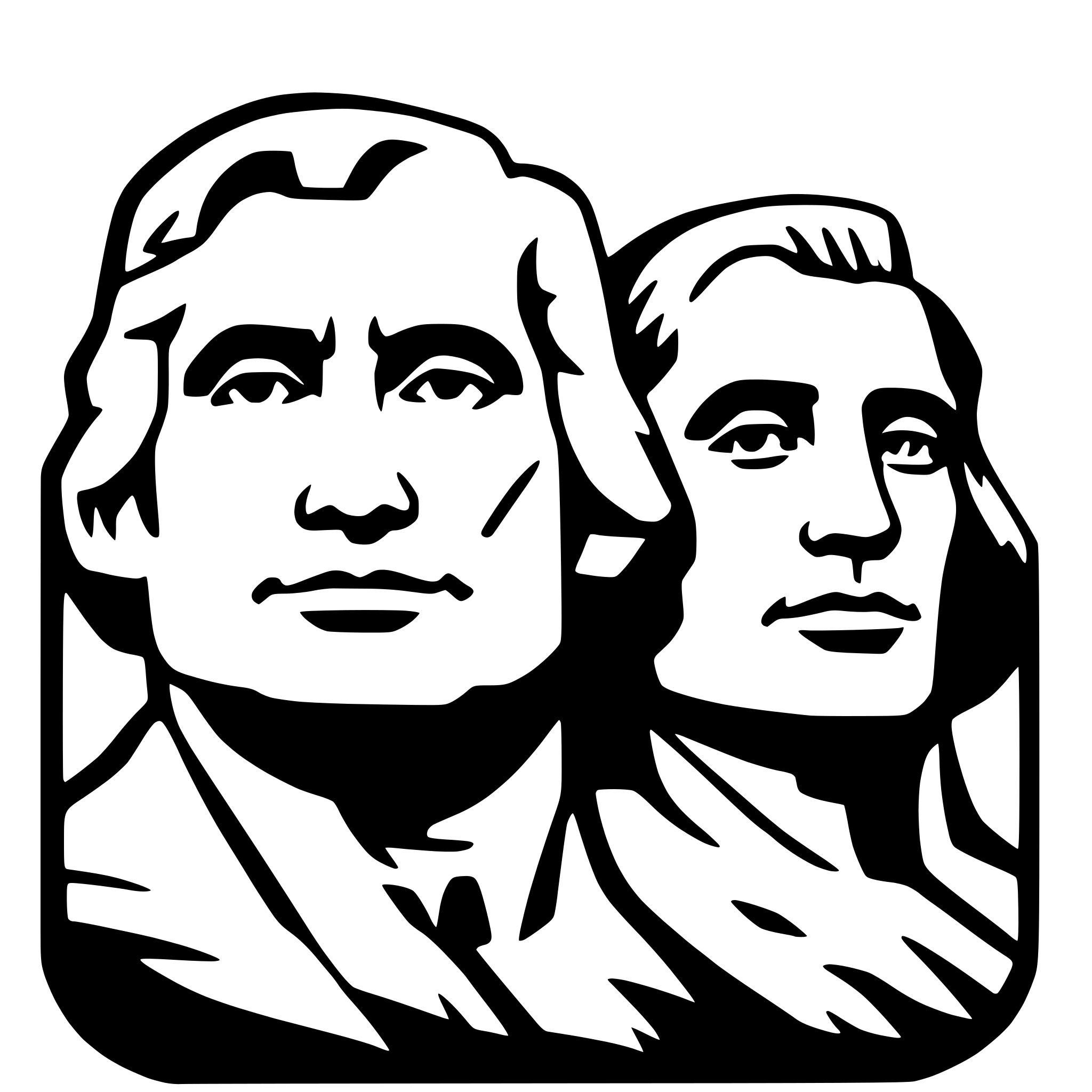 The SVG depicts a stylized representation of two profiles facing each other, with the profiles appearing to be carved or etched into a background. The style is simplistic and iconic, reminiscent of a coin or a commemorative plaque. The figures are likely meant to represent historical or significant individuals, but without more context, it's not possible to identify who they are. The interaction between the two profiles is symmetrical, with each profile mirroring the other, creating a sense of balance and harmony. 