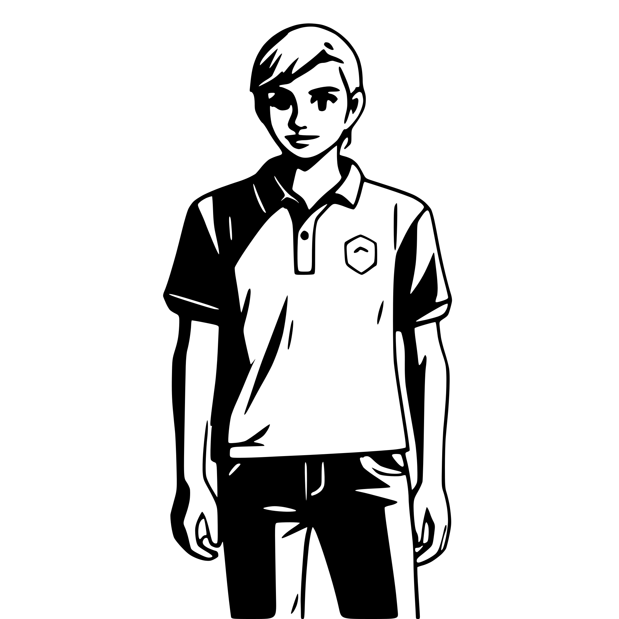 AI-generated SVG of a A guy in jeans and a polo shirt stands with his arms wide apart