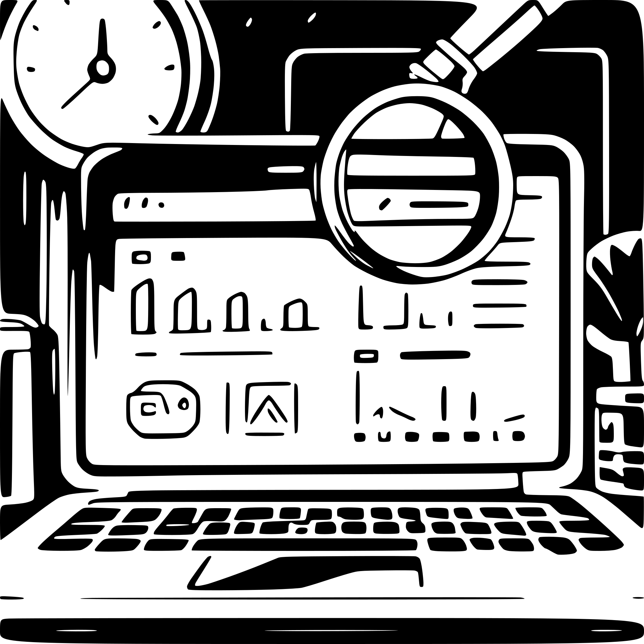 AI-generated SVG of 'A laptop displaying the SUBI dashboard, highlighting metrics like DSCR, ROI, and Payback Period. Surround the laptop with icons of a magnifying glass (analysis), handshake (negotiation), and clipboard (document generation).'