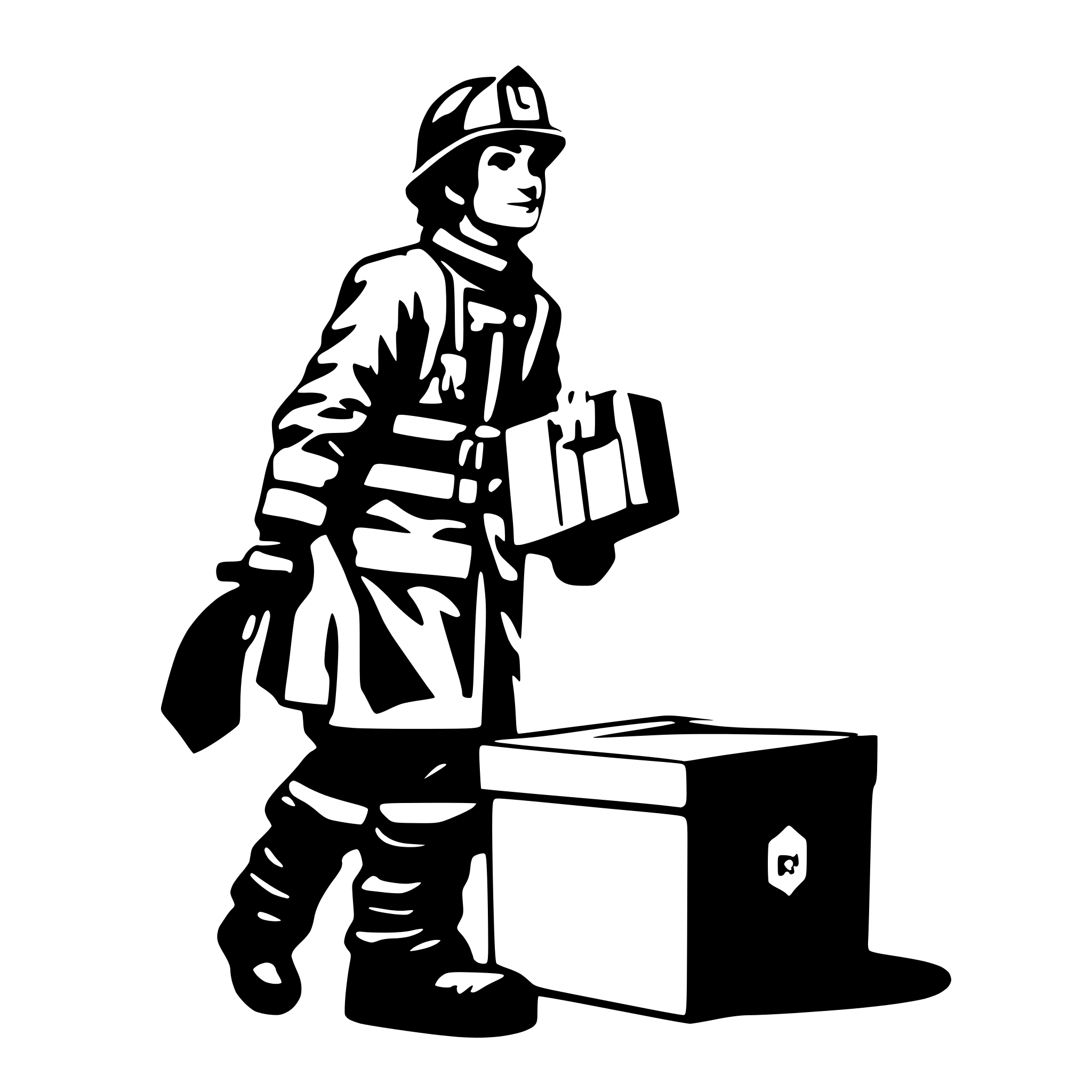 AI-generated SVG of 'Fire Fighter lifting a box'