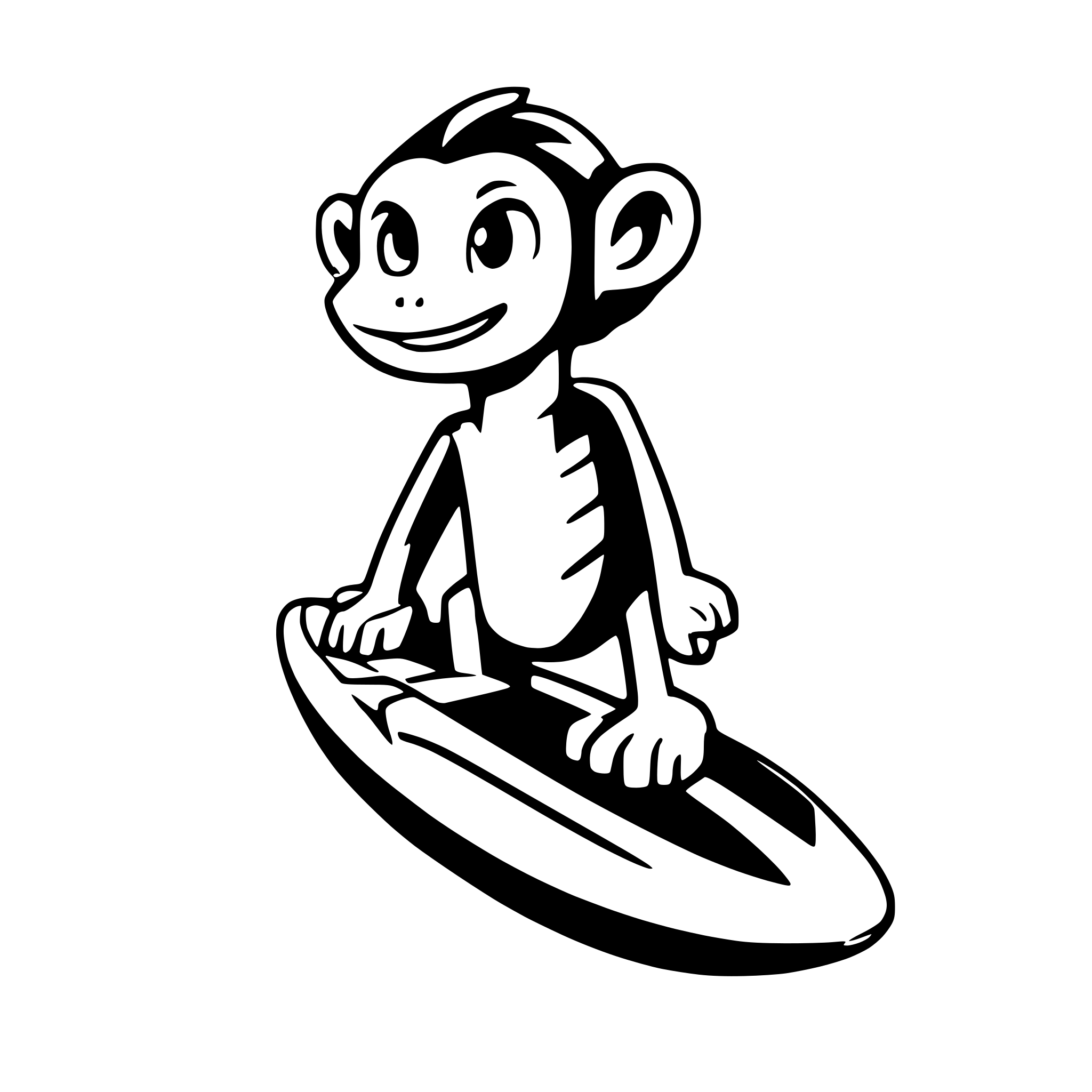 AI-generated SVG of a cartoon monkey on a surfboard, barely balancing and almost falling off