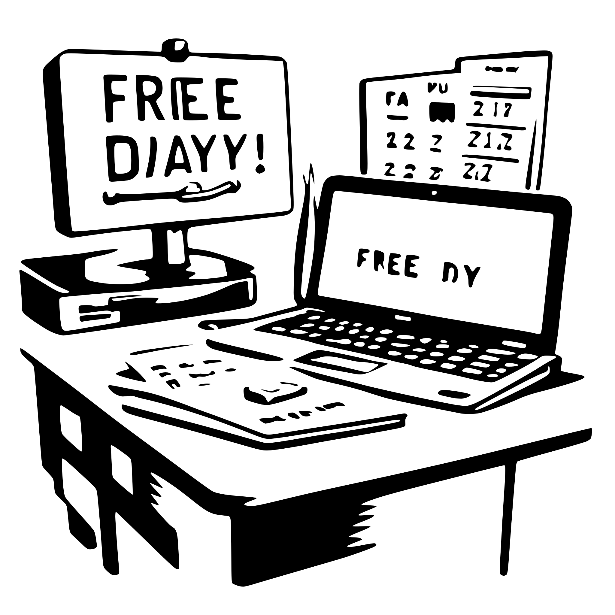 AI-generated SVG of a A clean desk with a closed laptop, a calendar propped up, and a motivational sticky note saying 