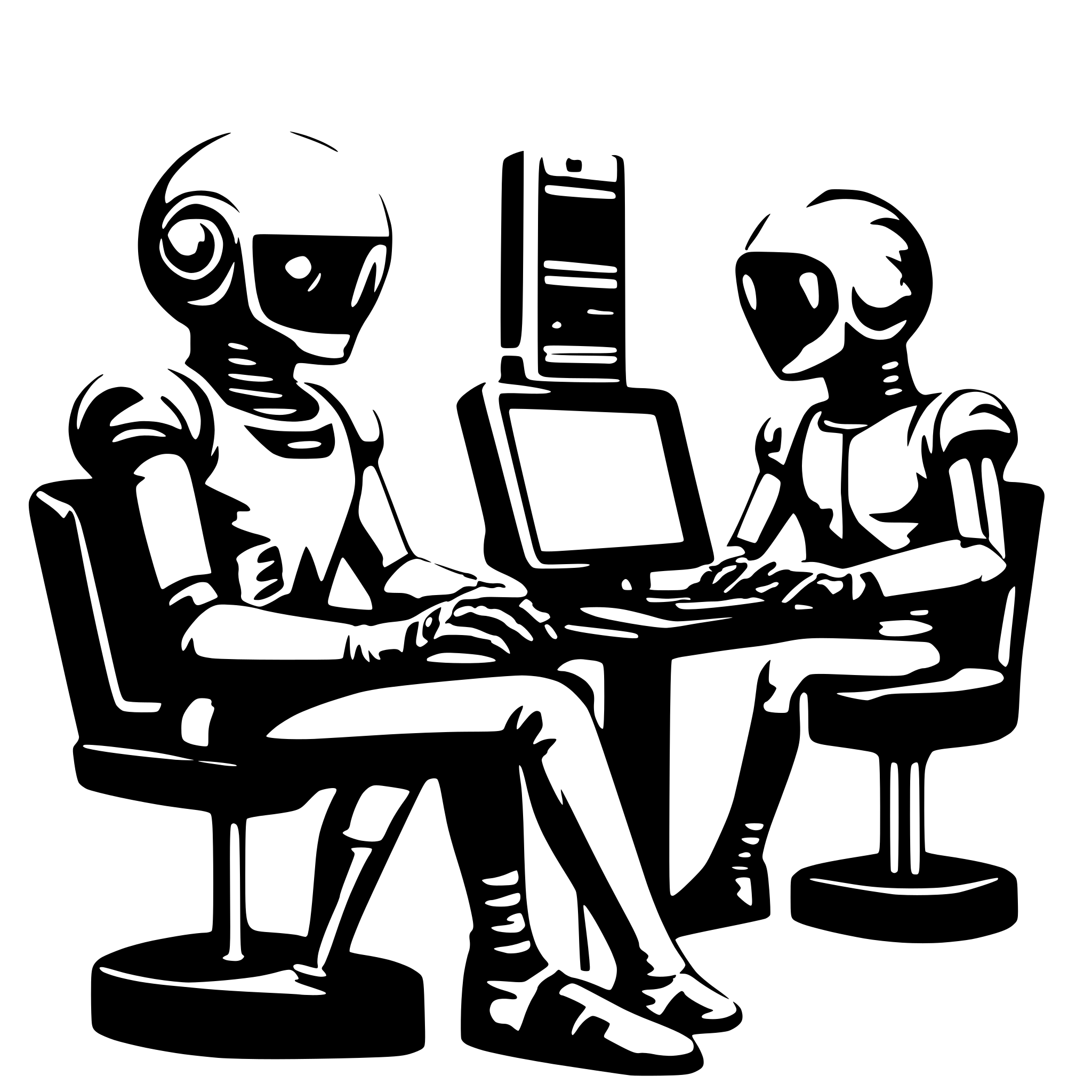 AI-generated SVG of a retro futuristic cyborgs using computers