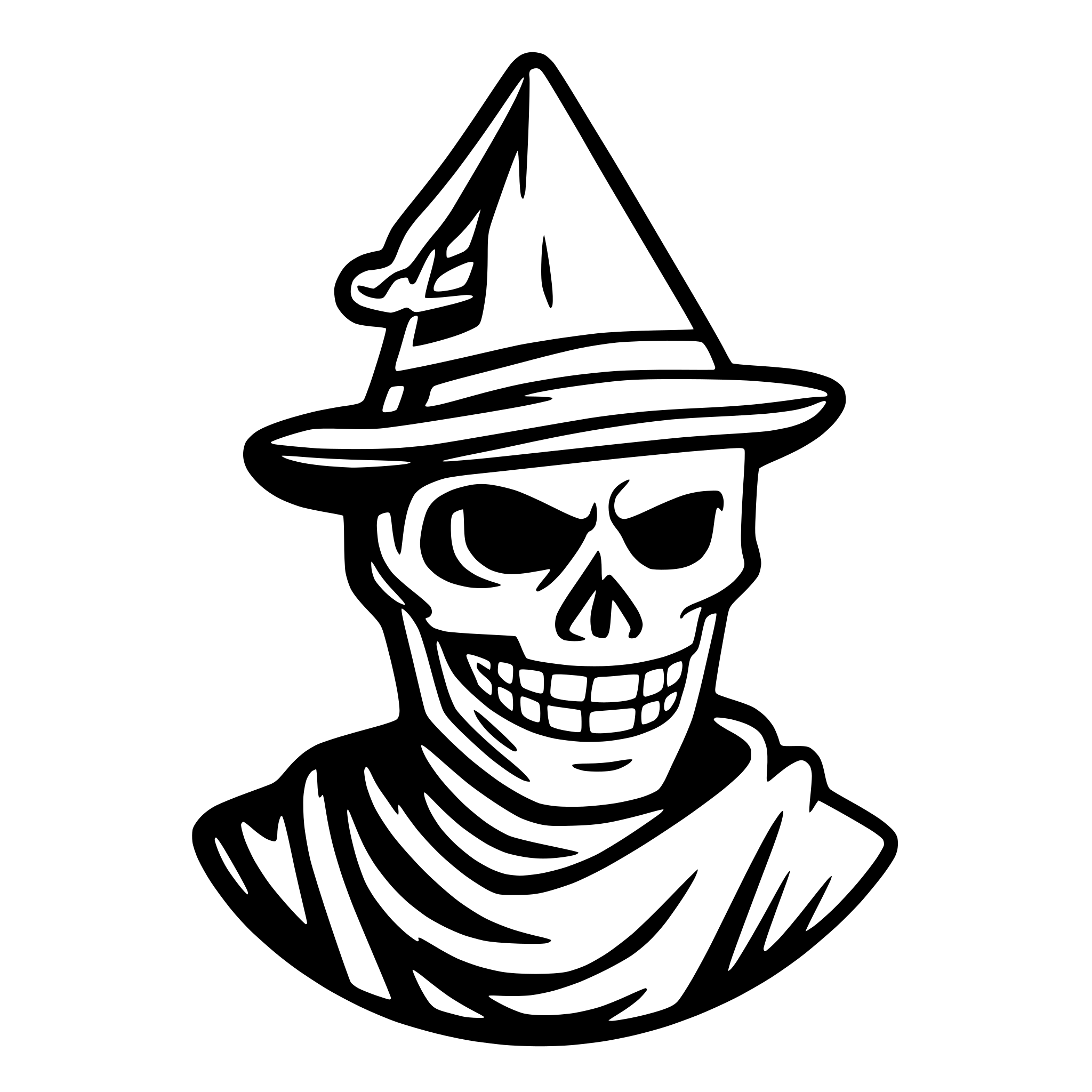 AI-generated SVG of a skeleton wizard head logo