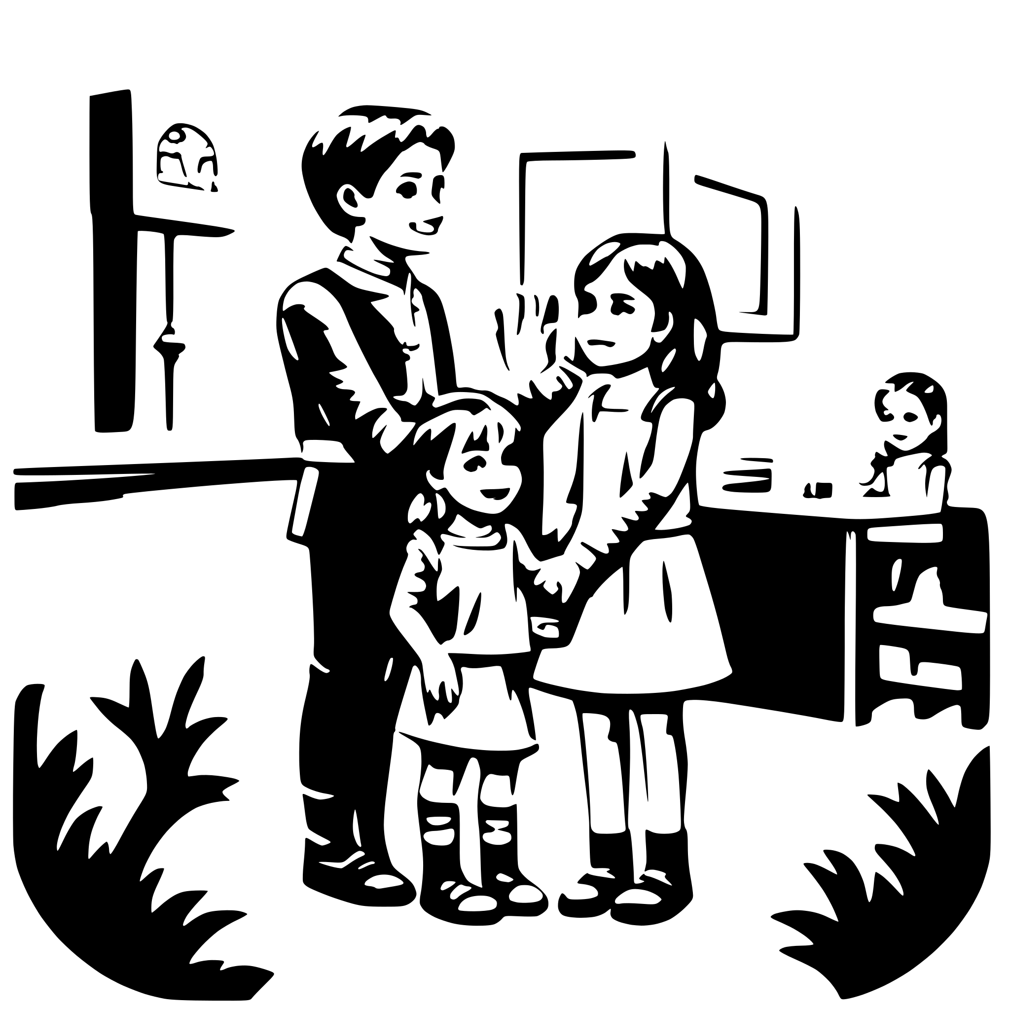 AI-generated SVG of a educator says goodbye to 8 children in the kindergarden