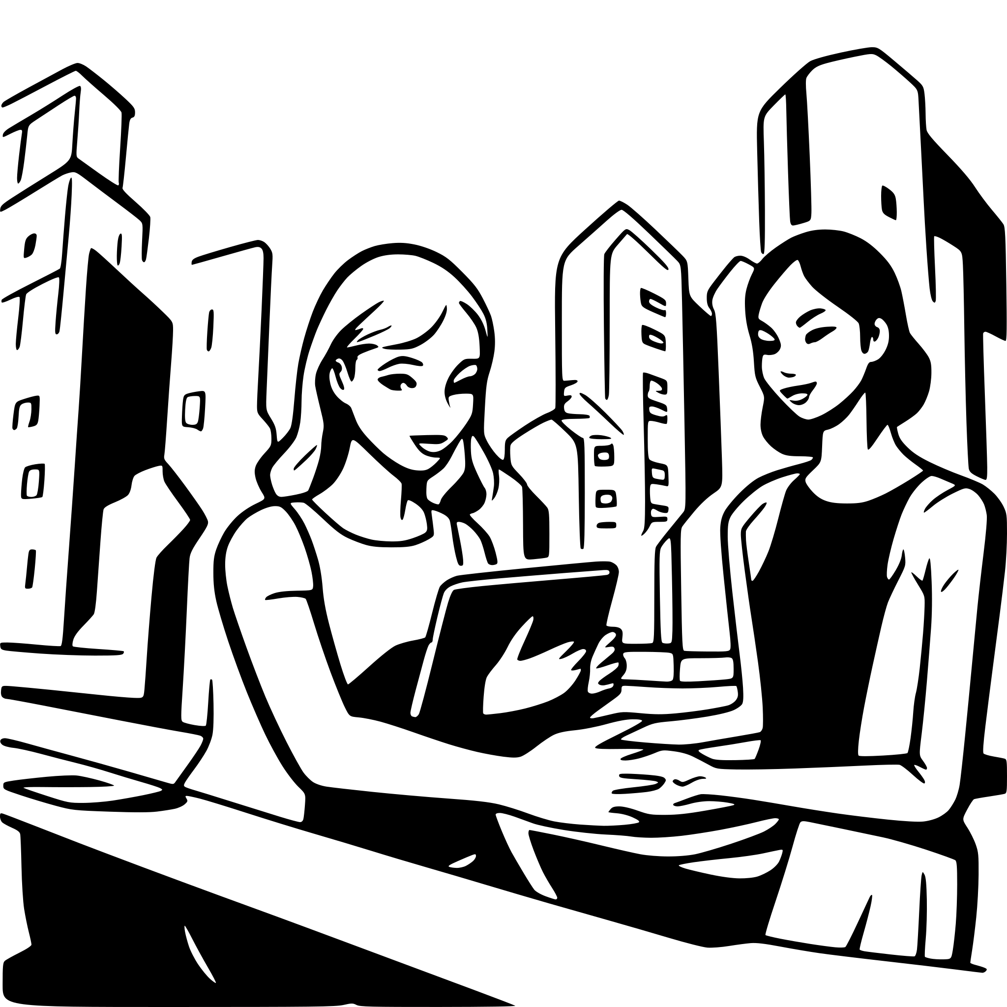 AI-generated SVG of a Create a hand-drawn, sketch-style SVG illustration for the 'About Us' section of a website called CityTouch. The image should depict a modern cityscape with people using smartphones, symbolising digital connectivity and smart urban services. Use simple black-and-white line art, with minimal detail but expressive enough to convey a welcoming, tech-forward feel