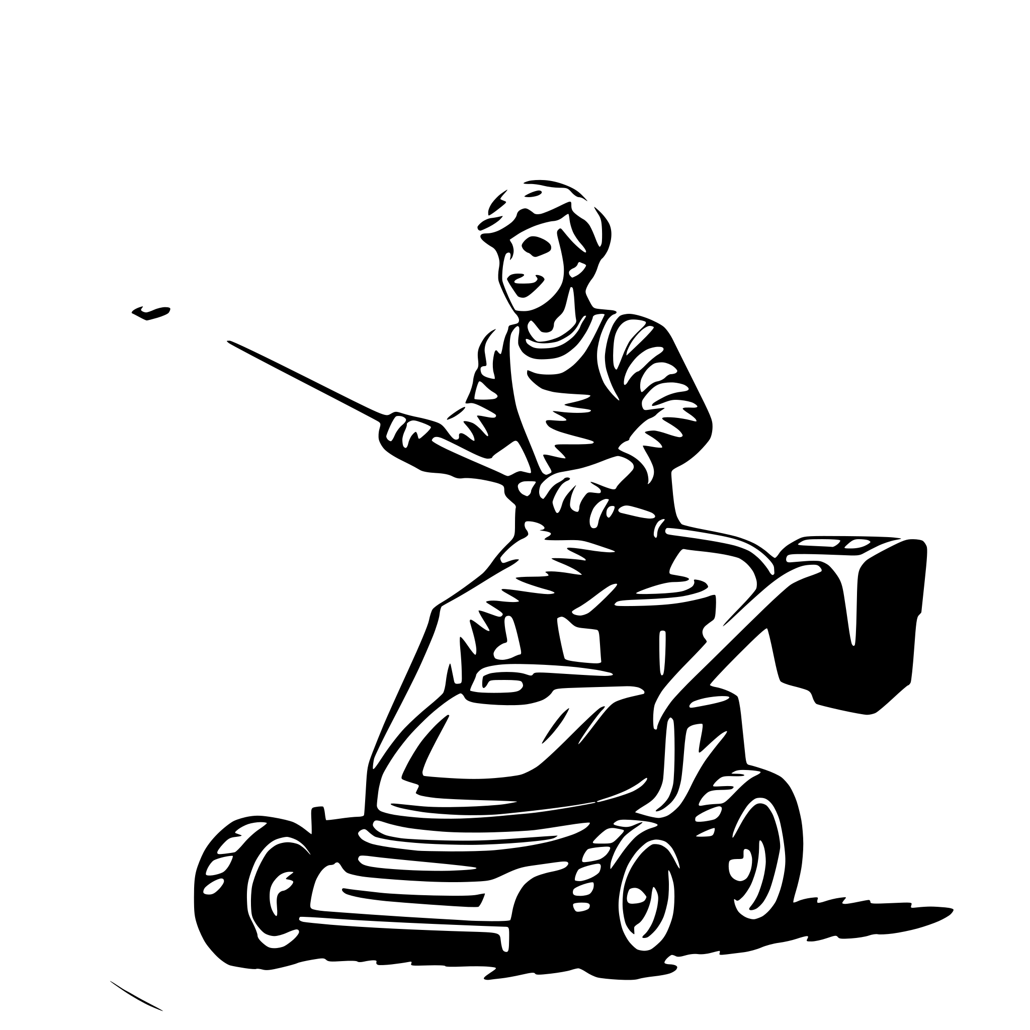 AI-generated SVG of 'flying man lawn mower'
