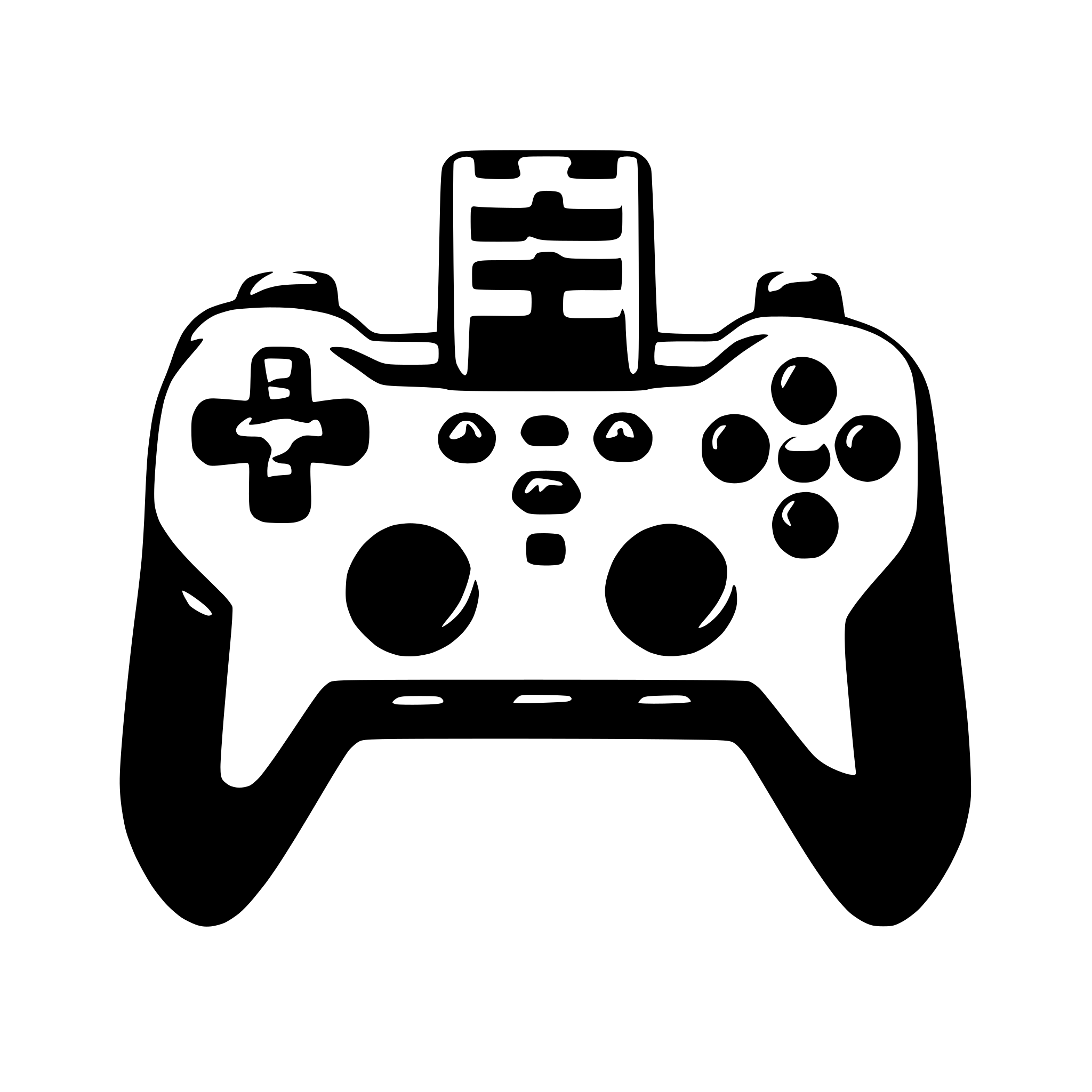 AI-generated SVG of 'A sleek, modern game controller with symmetrical buttons and thumbsticks.'